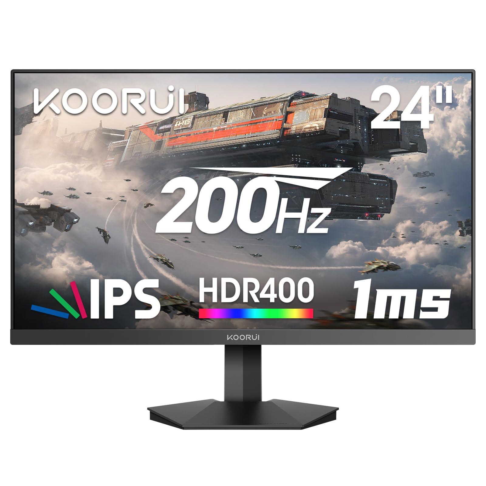 Koorui Gaming Monitor 24 Pollici 200Hz FHD IPS, Nero