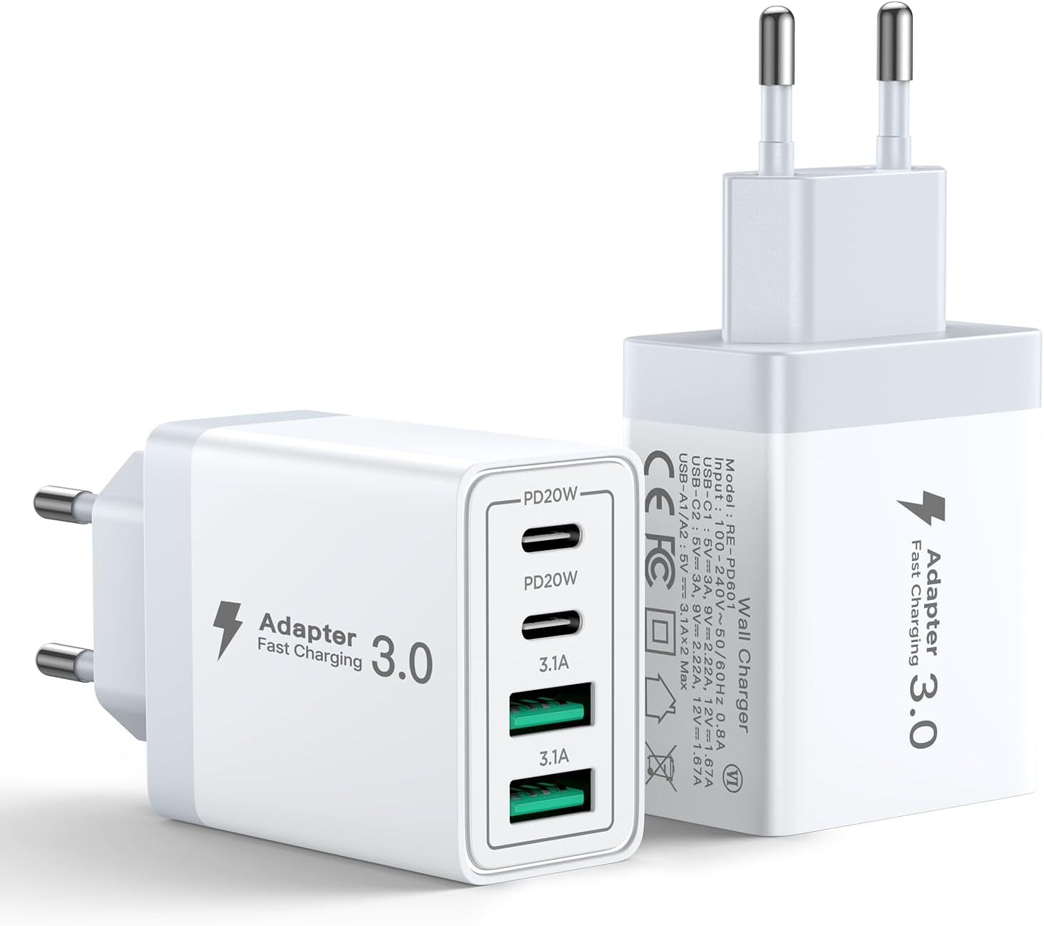 2 Pack Caricatore USB C 40W 4 Porte con Spina, Muro - immagine 1