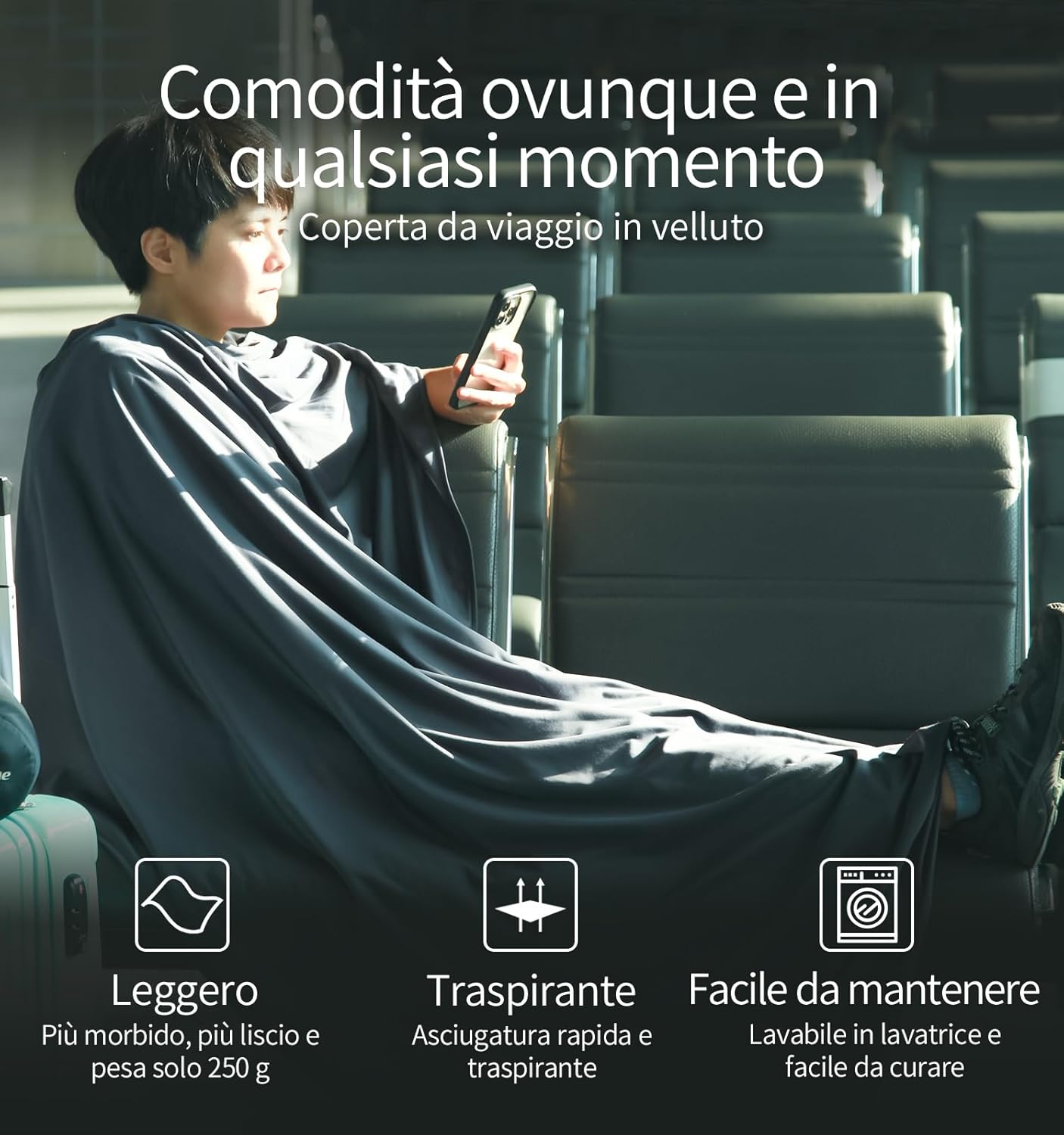 Litume Coperta da Viaggio Leggera e Traspirante 170x122cm - immagine 3