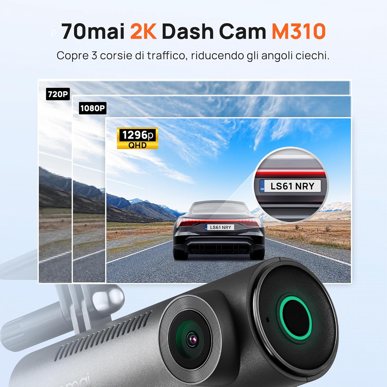 70mai 2K Dash Cam Auto M310 1296P con WiFi Integrato - immagine 2