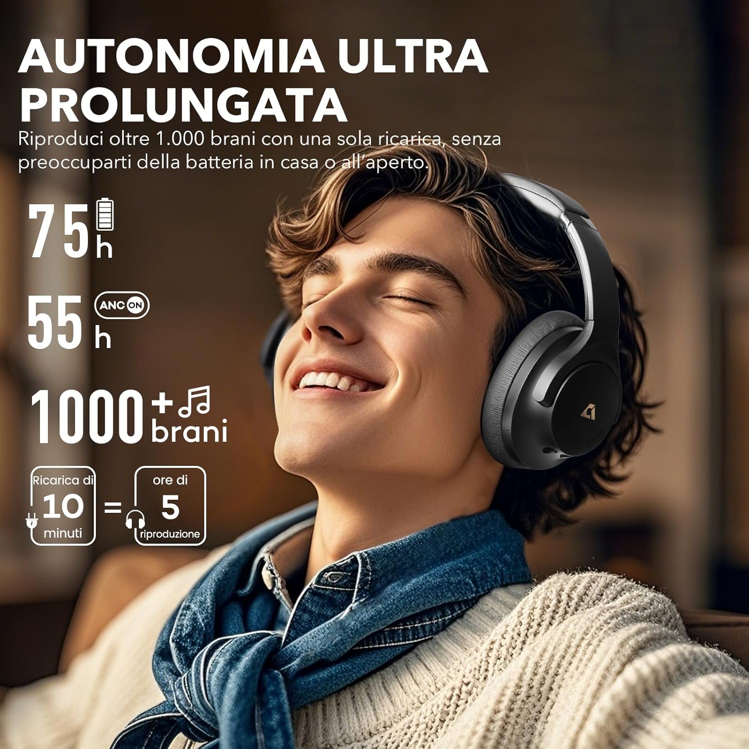 1mii Y8 Cuffie Bluetooth Wireless ANC Ibrida, Nero - immagine 5