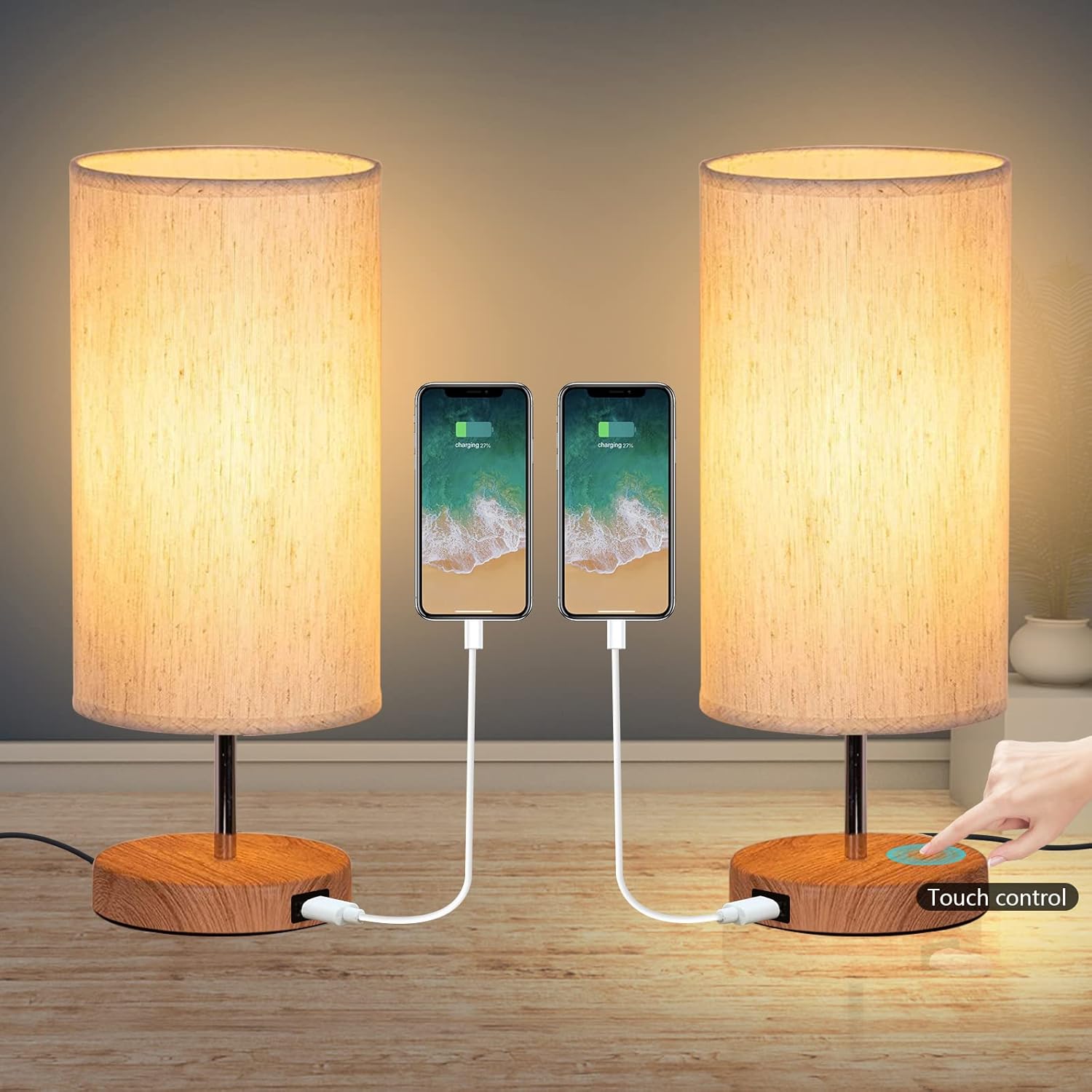 GLUROO Set 2 Lampade da Tavolo Touch con USB - immagine 1
