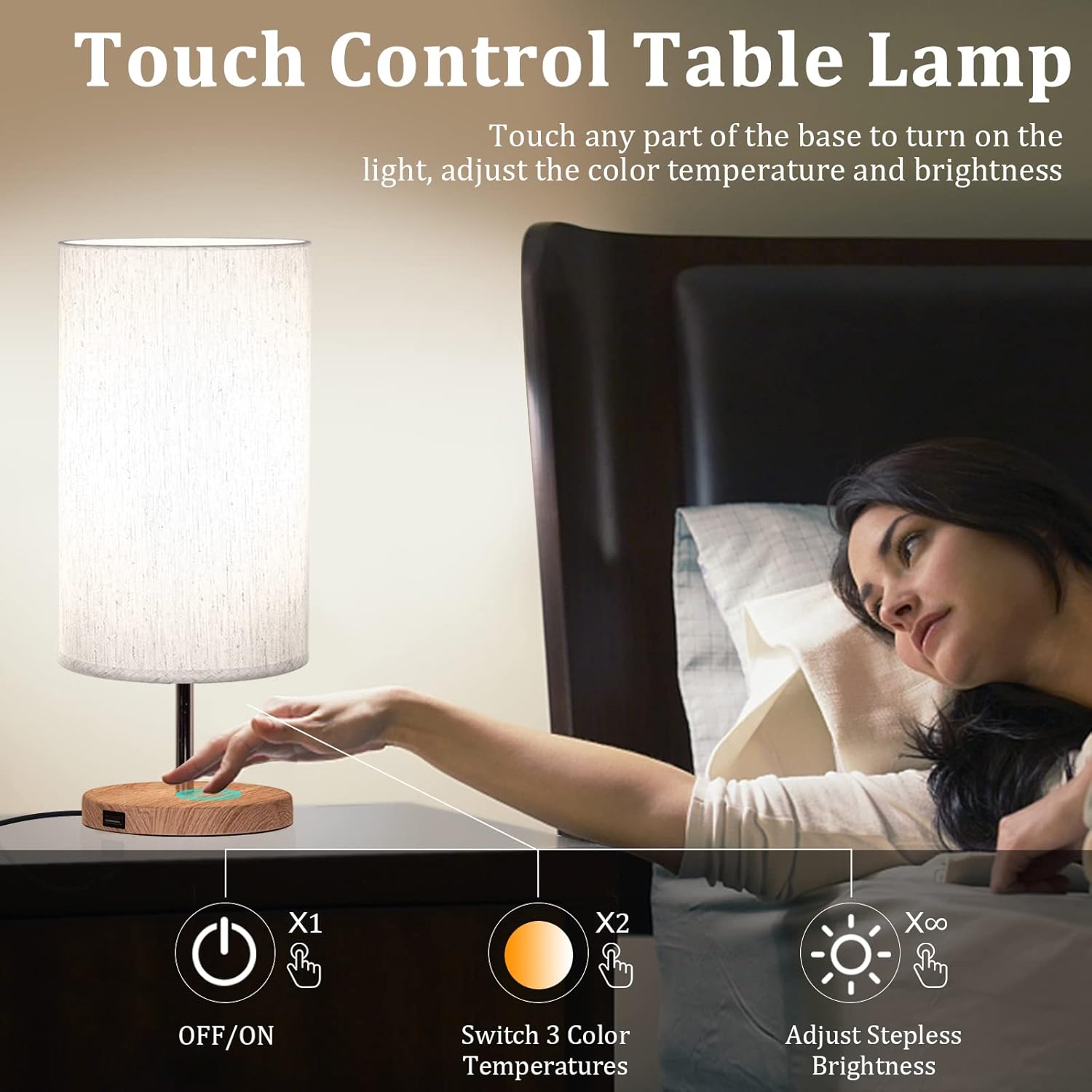 GLUROO Set 2 Lampade da Tavolo Touch con USB - immagine 2
