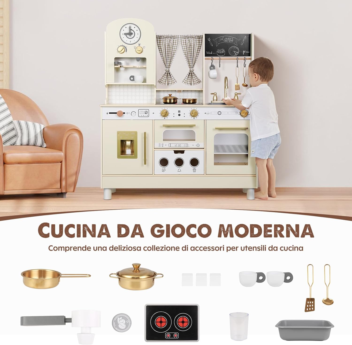 Set da cucina per bambini regolabile in altezza, bianco - immagine 4