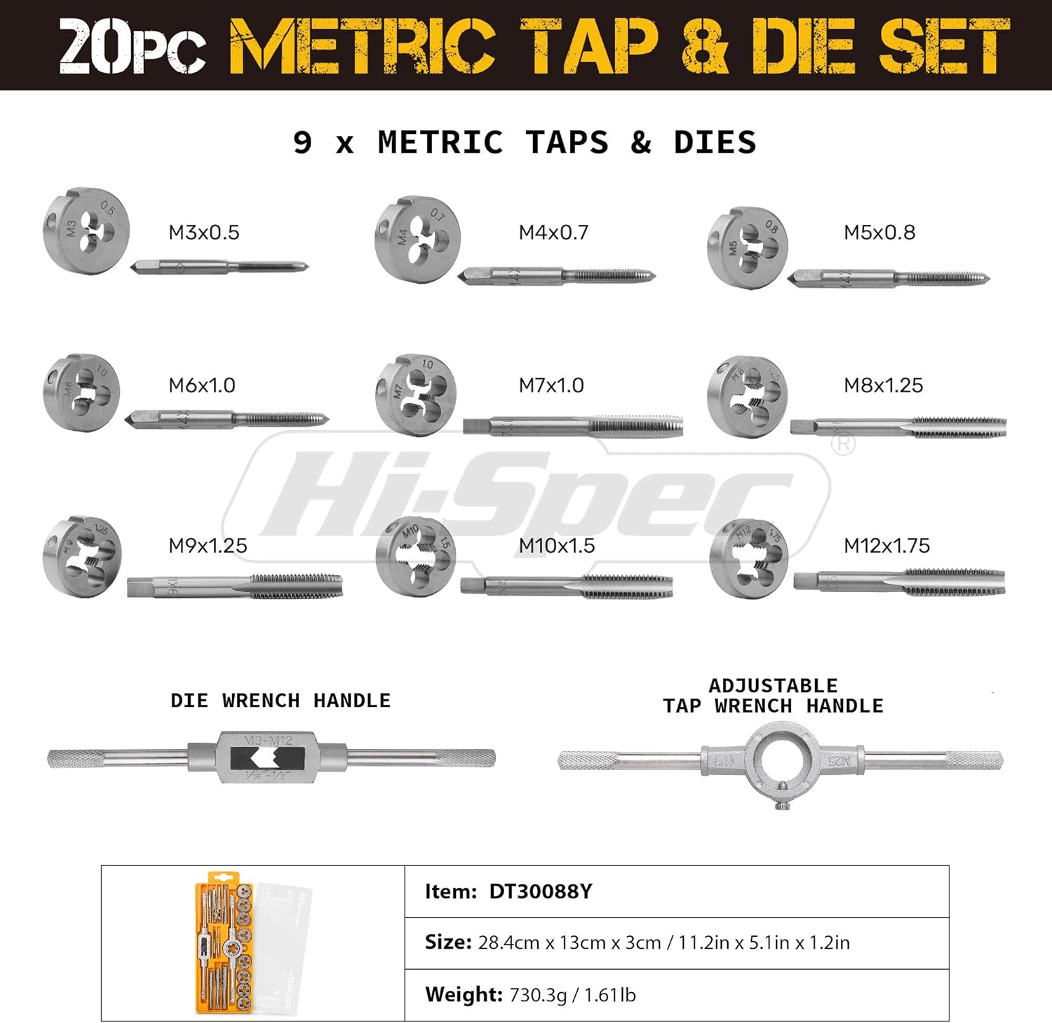 Hi-Spec Set Maschi e Filiere Metriche 20 Pezzi - immagine 2