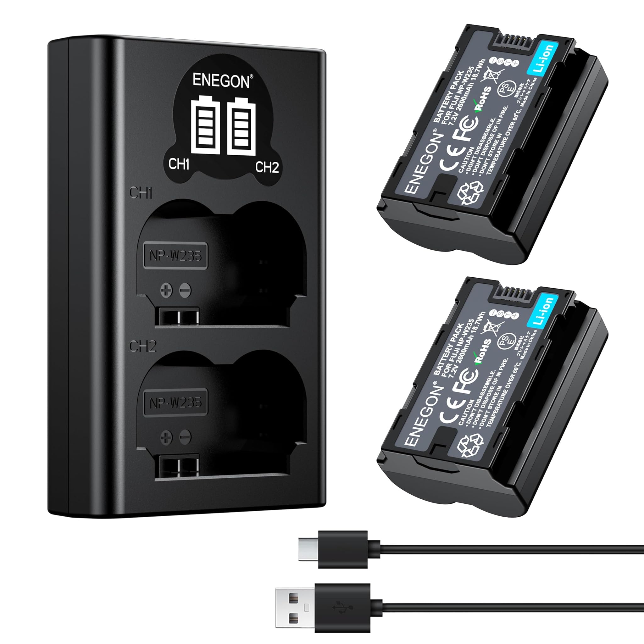 Enegon Kit Batteria + Caricabatterie NP-W235 (2 batterie 2600mAh)