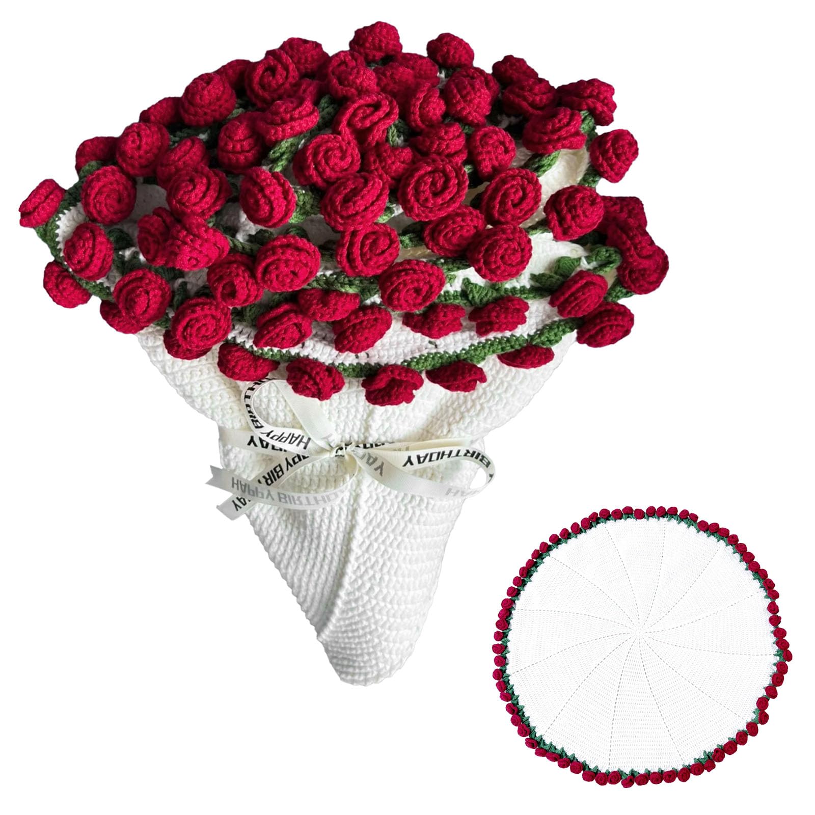 Coperta Bouquet di Fiori Fatta a Mano, Rossa 110cm