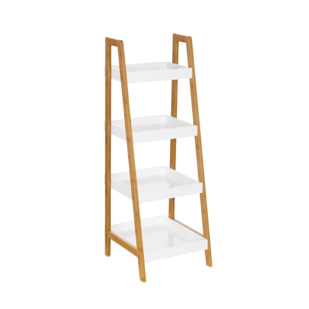 DRW Scaffale da pavimento con 4 ripiani in legno MDF naturale e bianco