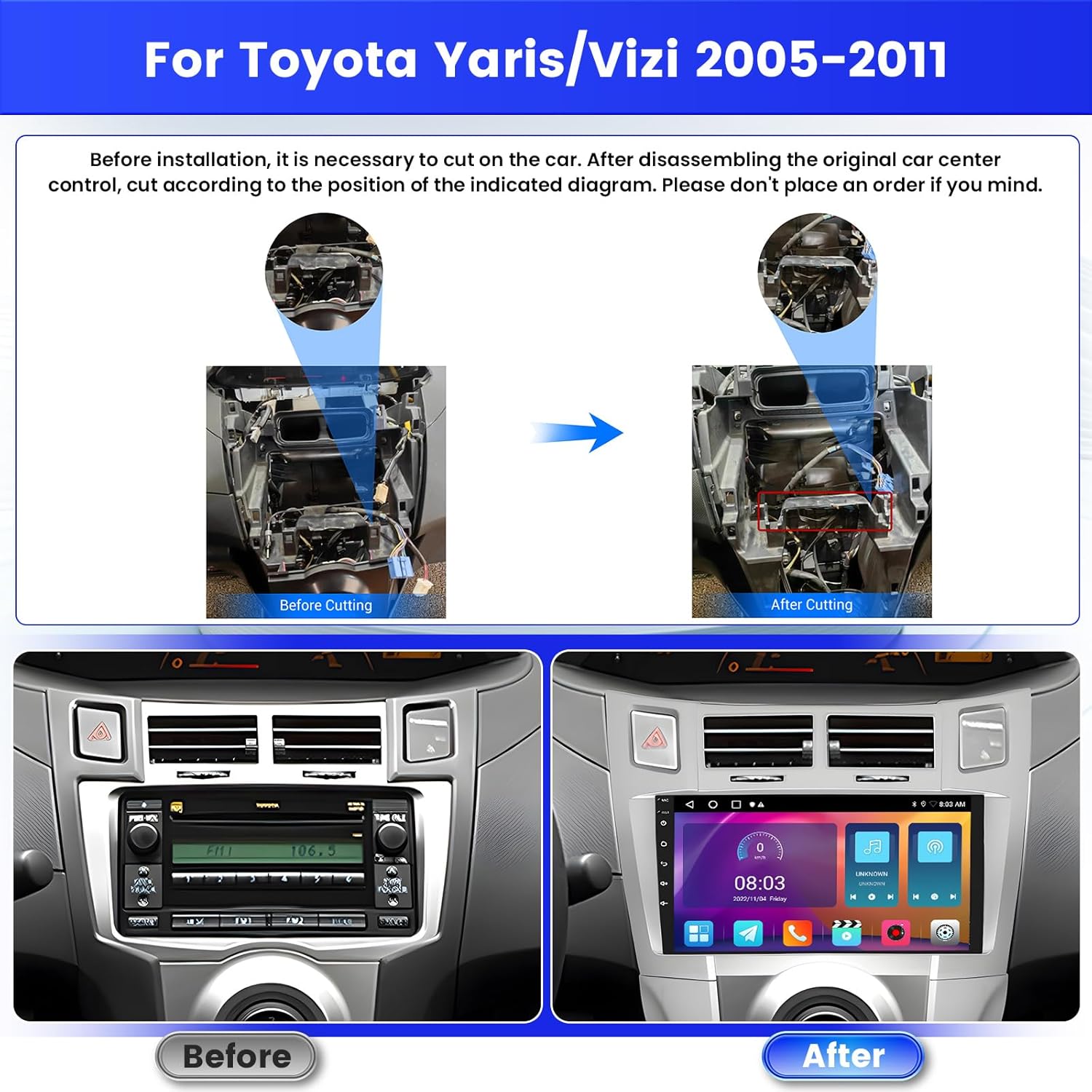 Inefala Autoradio Android 13 per Toyota Yaris 2005-2011 - immagine 2