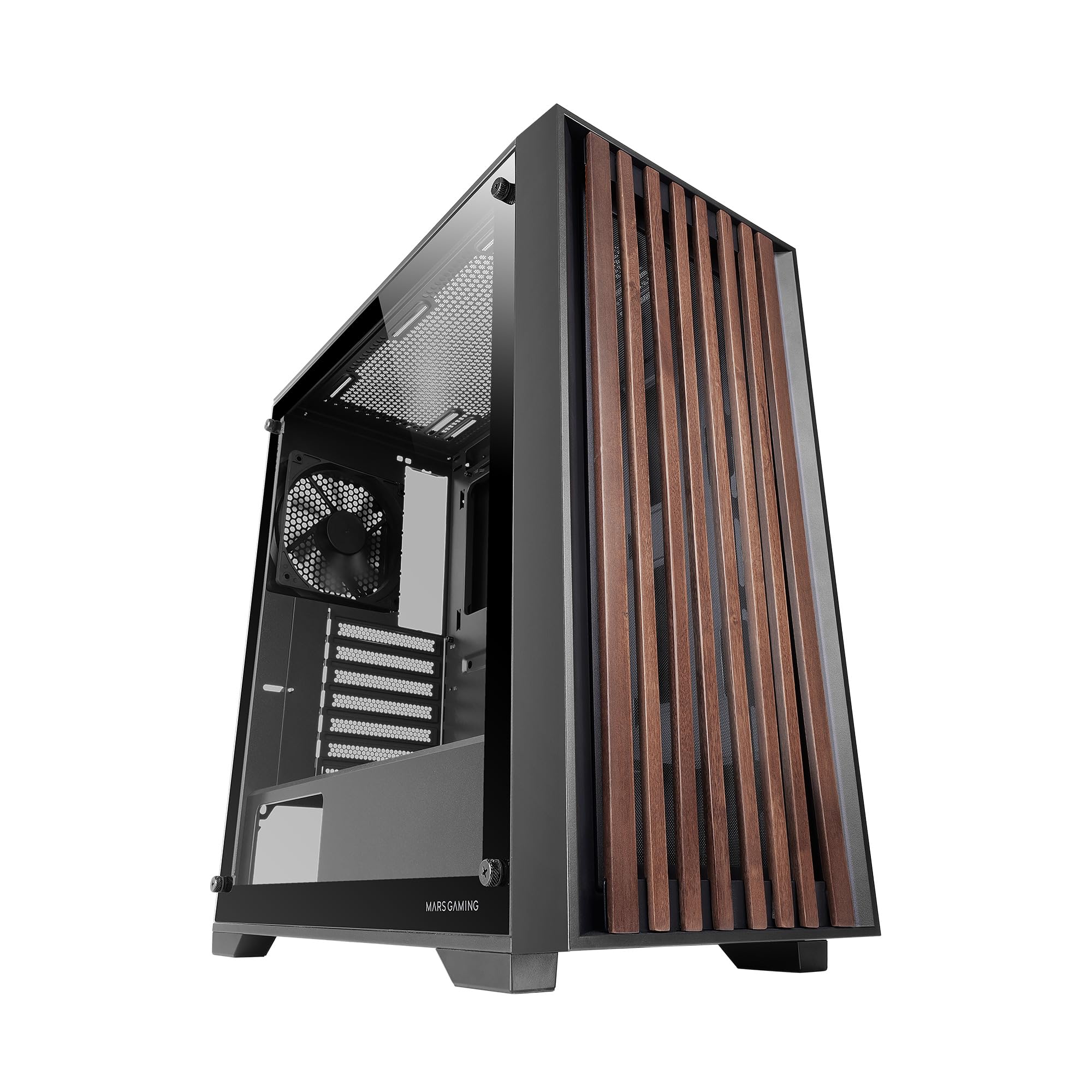 Mars Gaming MC-WOOD - Case PC ATX con pannello in legno, Nero