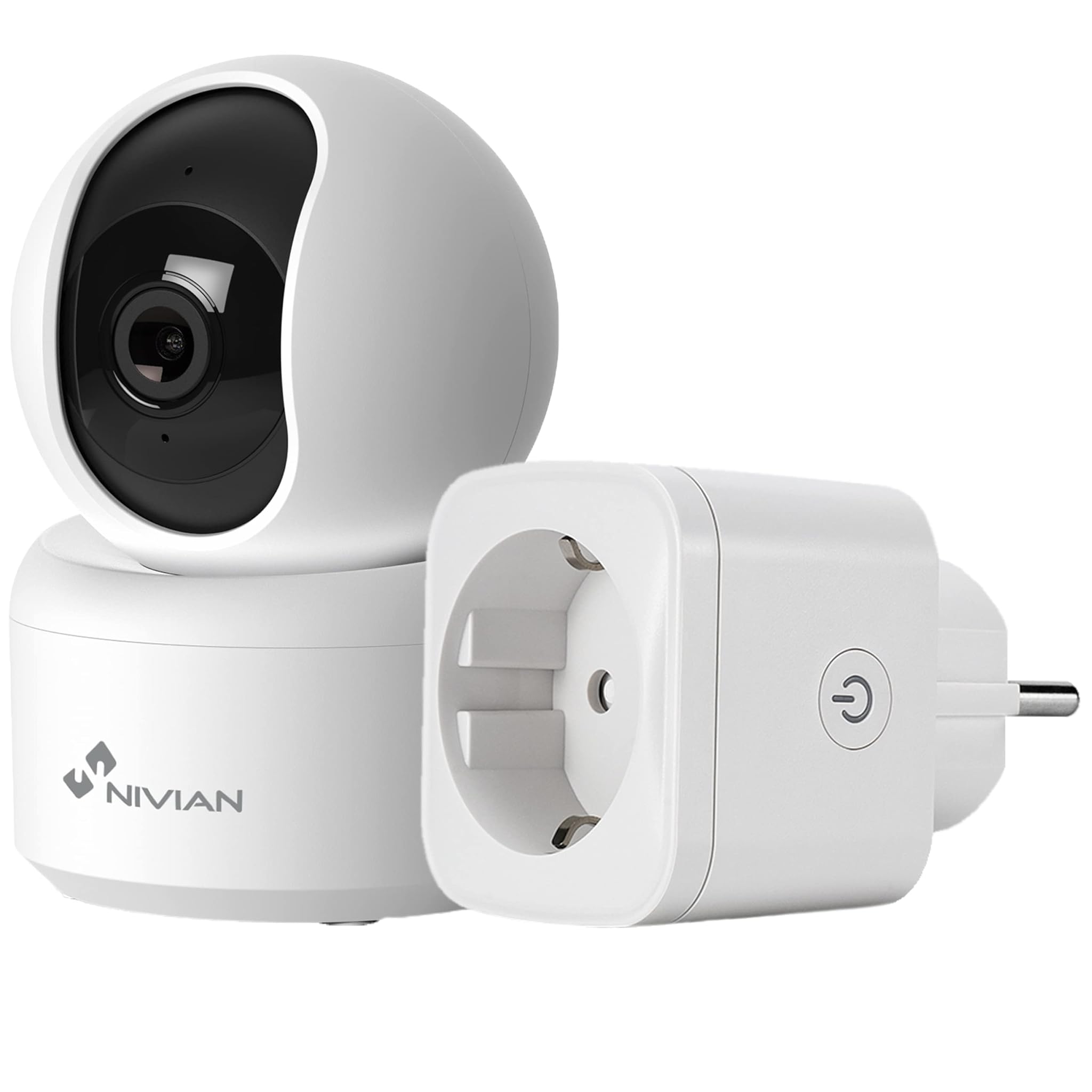NIVIAN - Telecamera Dome WiFi 360º 2K | Visione Notturna 10m | Audio Bidirezionale | Rilevamento Umano e Tracciamento | Compatibile Alexa e Google Home | Tuya App, Fotocamera + Spina, Plastica