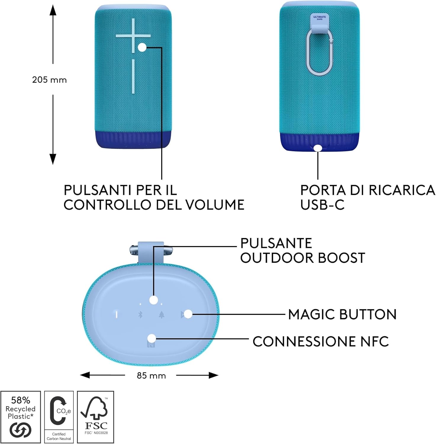 Ultimate Ears EVERBOOM - Altoparlante Bluetooth Portatile, Blu - immagine 6