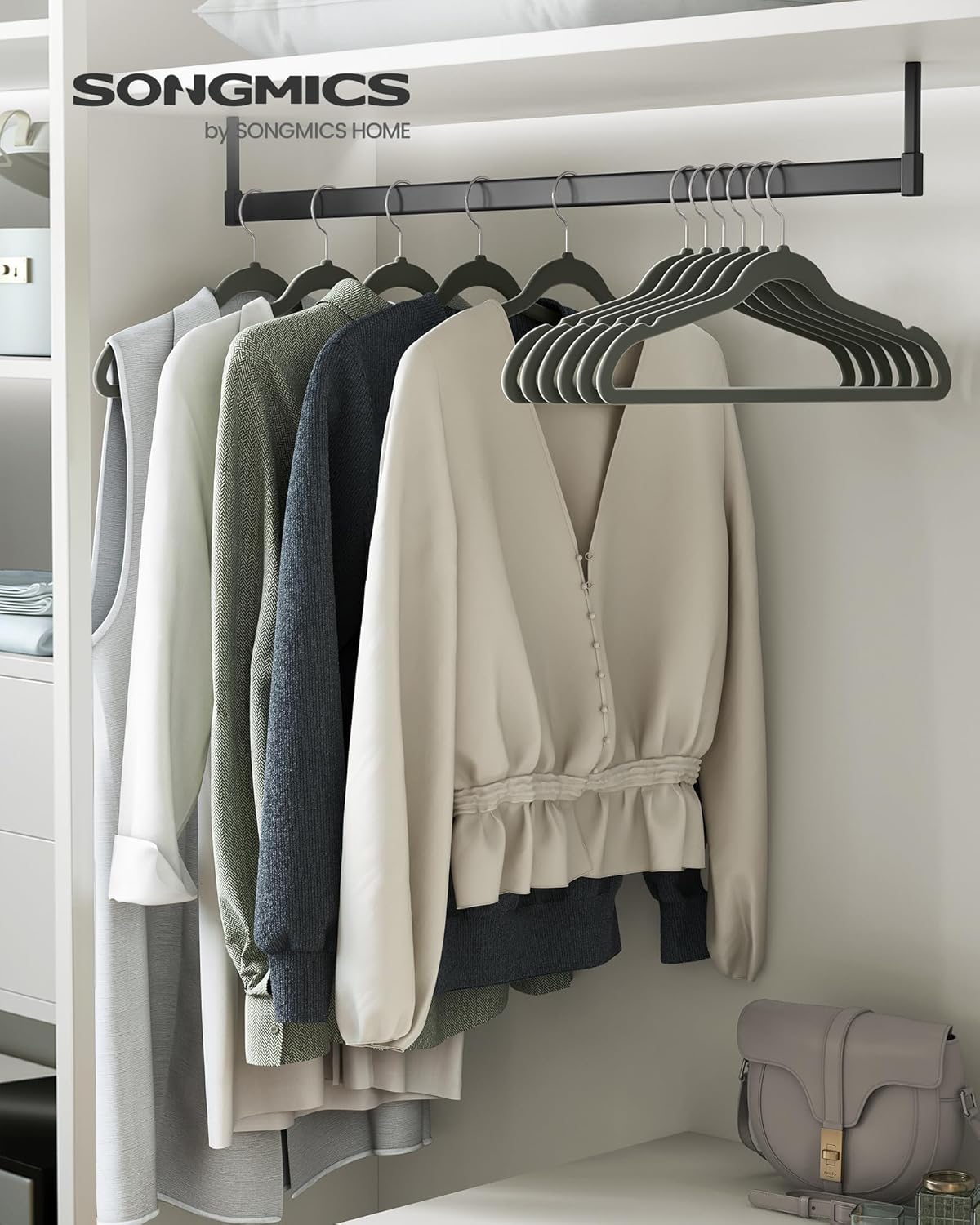 Songmics Grucce Appendiabiti in Velluto 100 Pezzi, Grigio - immagine 2