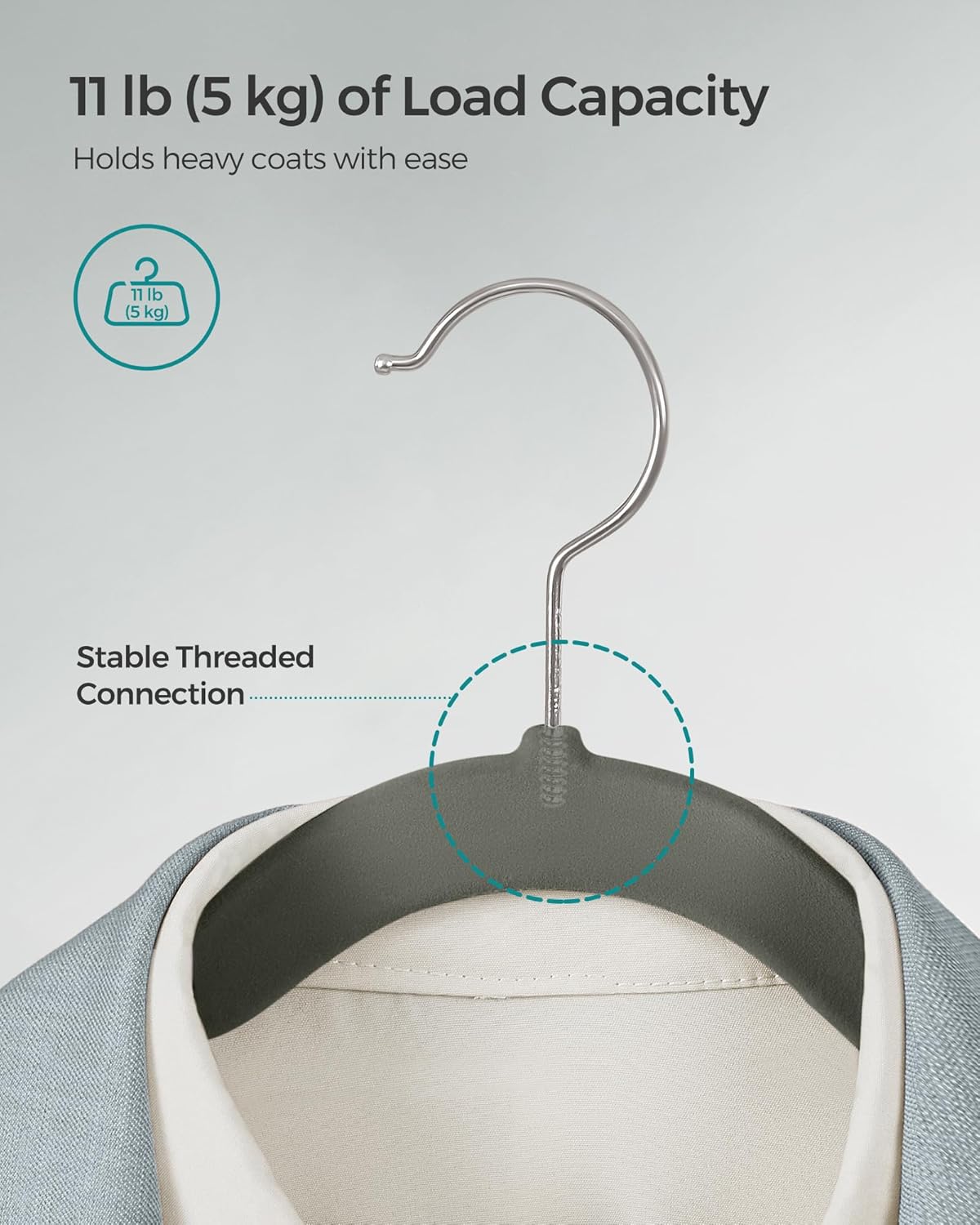 Songmics Grucce Appendiabiti in Velluto 100 Pezzi, Grigio - immagine 4