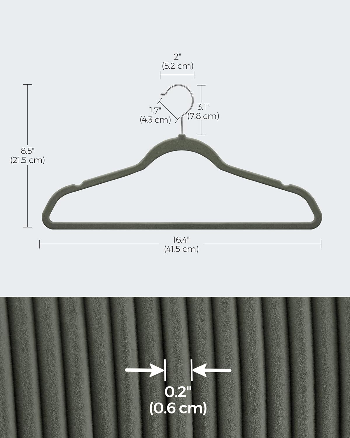 Songmics Grucce Appendiabiti in Velluto 100 Pezzi, Grigio - immagine 6