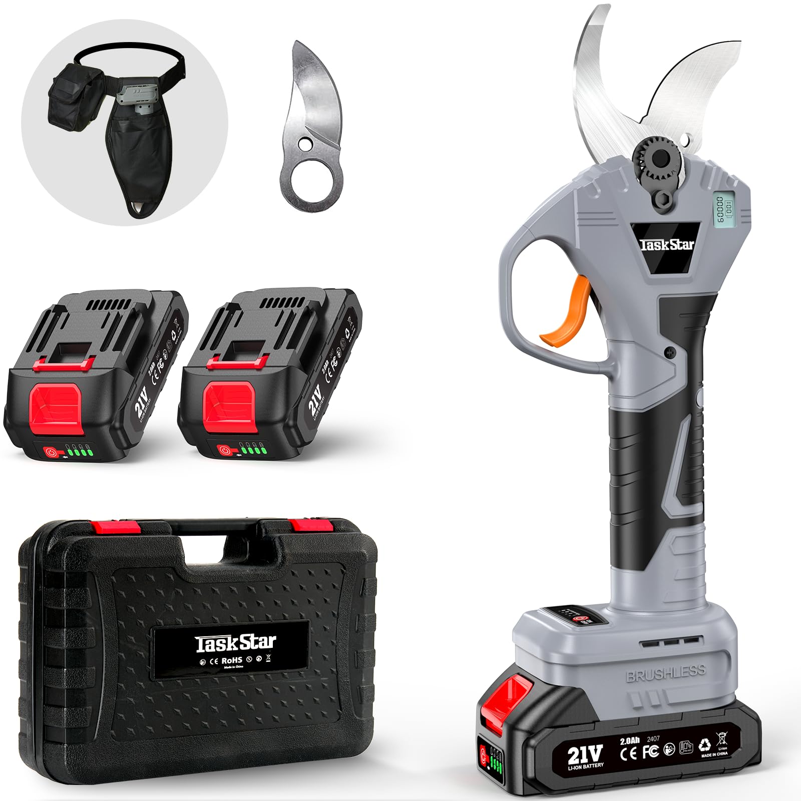 Taskstar Forbice Potatura a Batteria 40mm con Display LCD