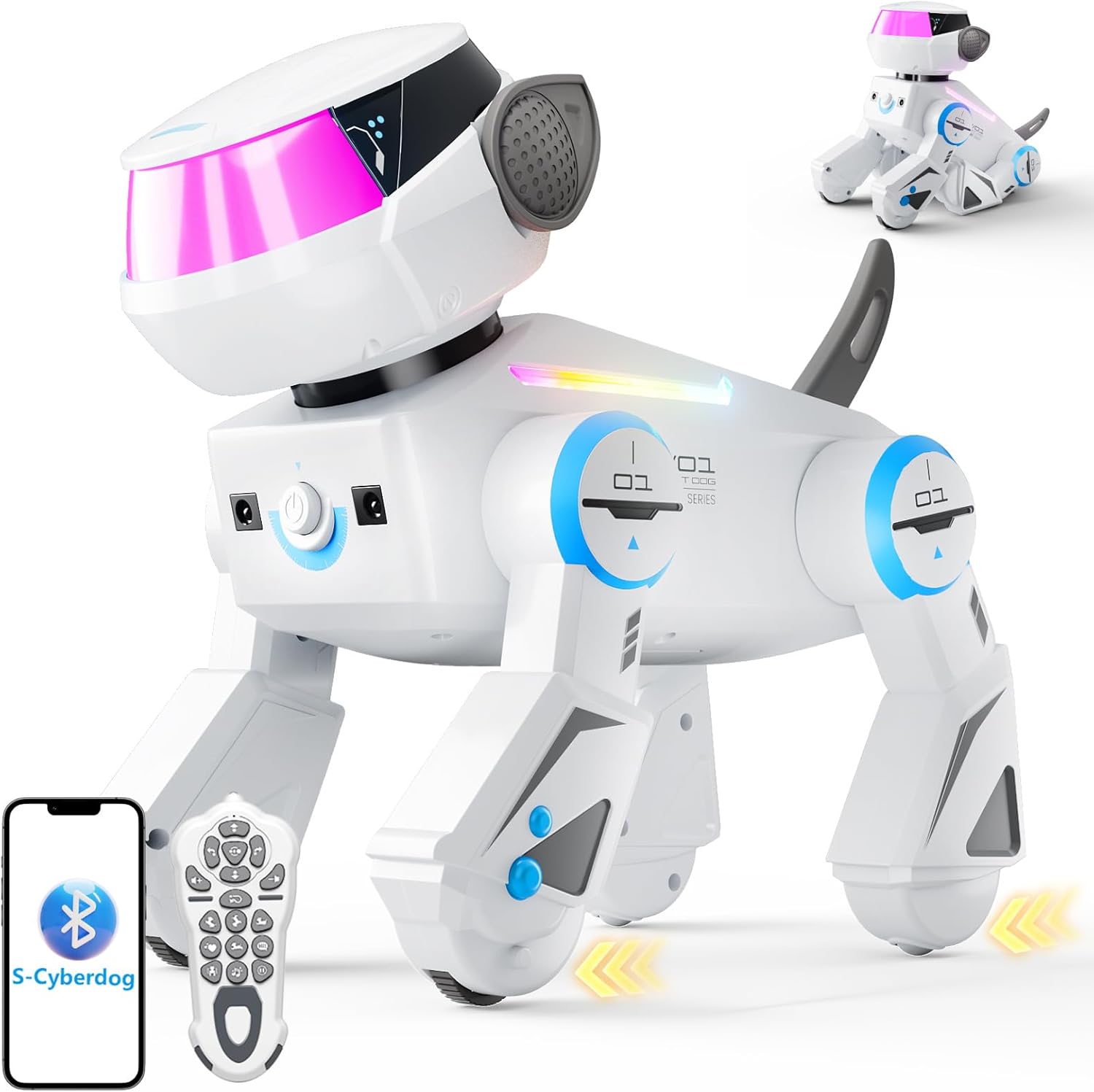 VATOS Cane Robot Bluetooth per Bambini,Cane Robot Interattivo Programmabile con Occhi LED Multicolori,Canerobot Giocattolo Ricaricabile con Telecomando Che Canta e Balla per Ragazzo Ragazza, Bianco - immagine 1