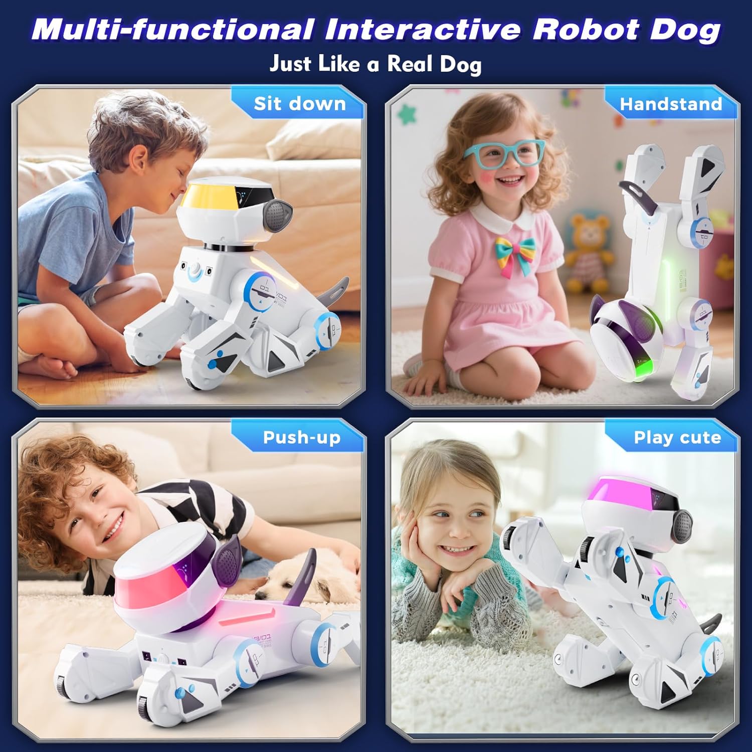 VATOS Cane Robot Bluetooth per Bambini,Cane Robot Interattivo Programmabile con Occhi LED Multicolori,Canerobot Giocattolo Ricaricabile con Telecomando Che Canta e Balla per Ragazzo Ragazza, Bianco - immagine 4