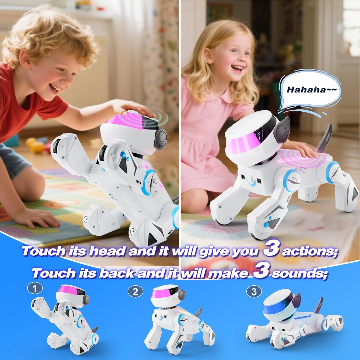 VATOS Cane Robot Bluetooth per Bambini,Cane Robot Interattivo Programmabile con Occhi LED Multicolori,Canerobot Giocattolo Ricaricabile con Telecomando Che Canta e Balla per Ragazzo Ragazza, Bianco - immagine 5
