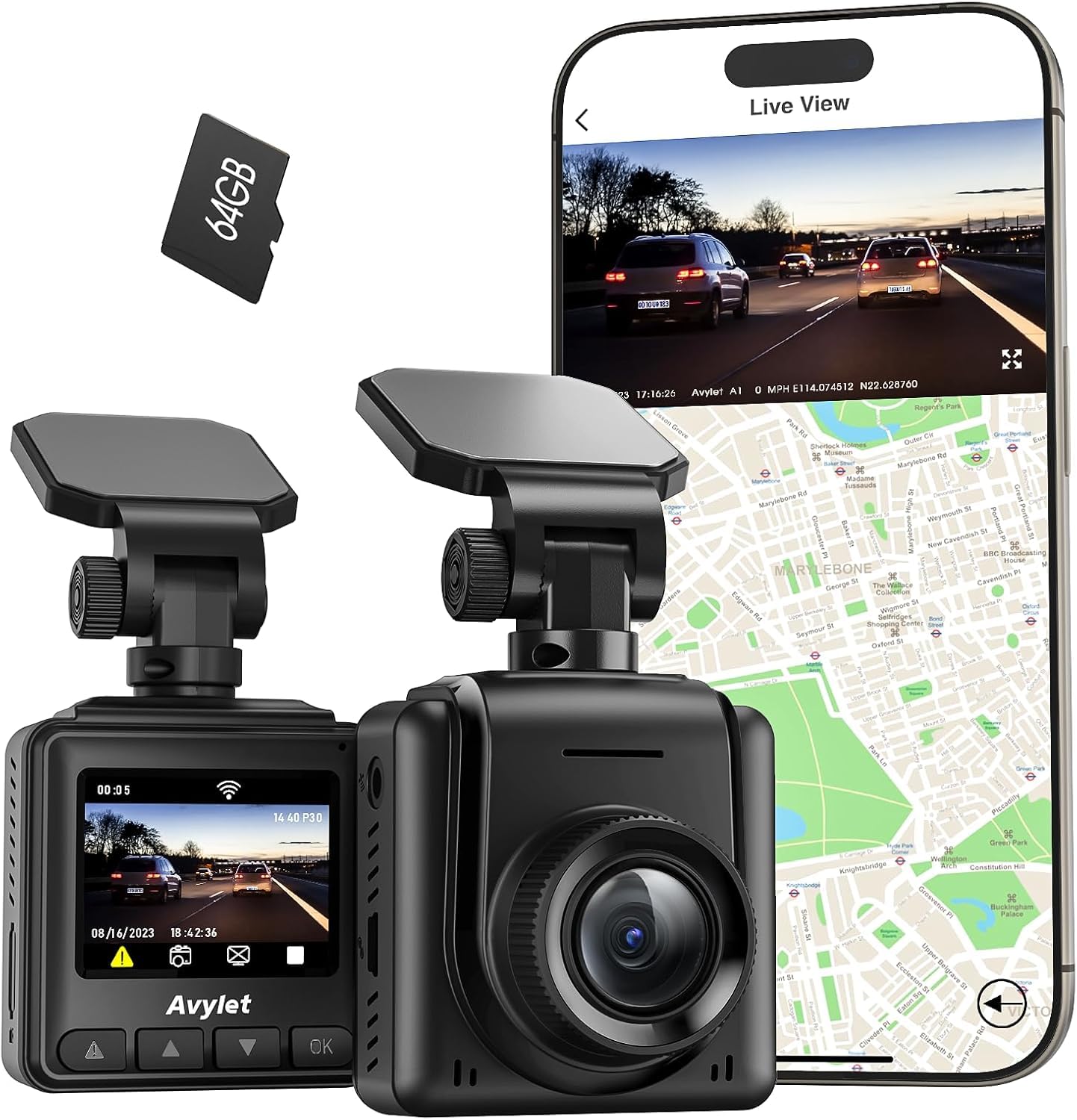 Avylet 2K Dash Cam Wi-Fi con Scheda 64GB