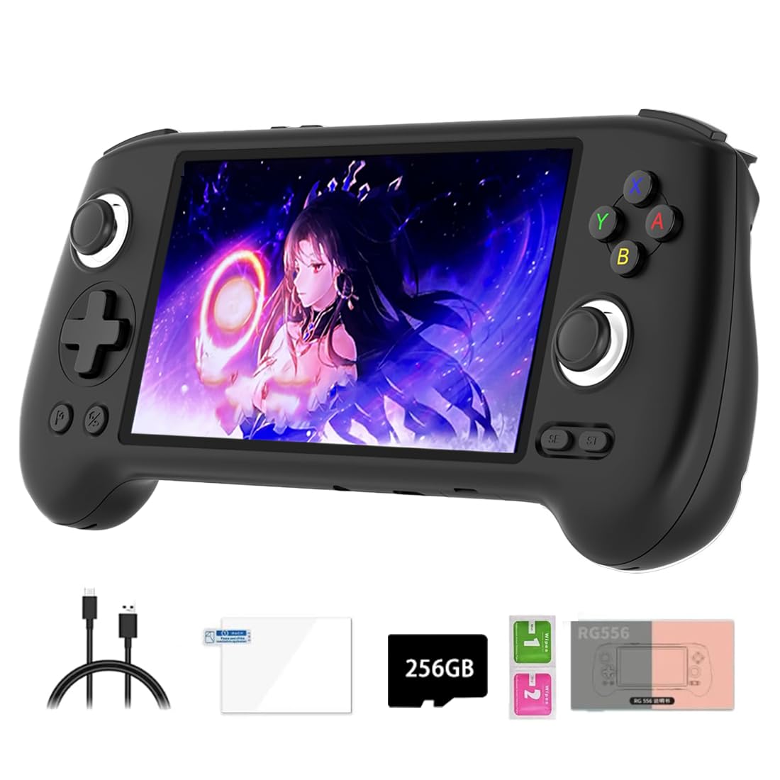 RG556 Console di gioco portatile retrò 256G con 8000 giochi, Android 13 Unisoc T820 Schermo AMOLED da 5,4 pollici Supporto WiFi Videogiochi Lettore per adulti e bambini (4+128G)+256G)