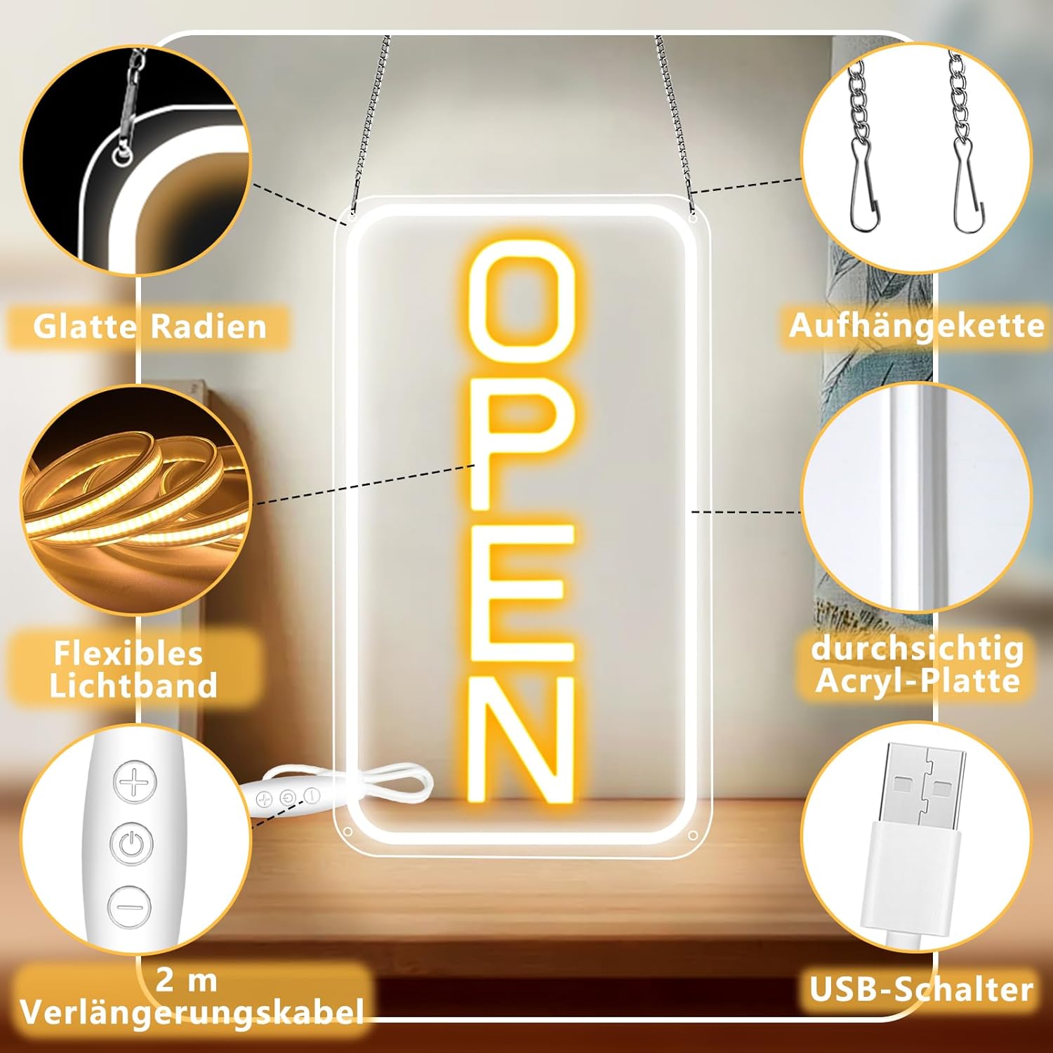 Lightingwill Cartello Open Neon LED 5V USB - immagine 6