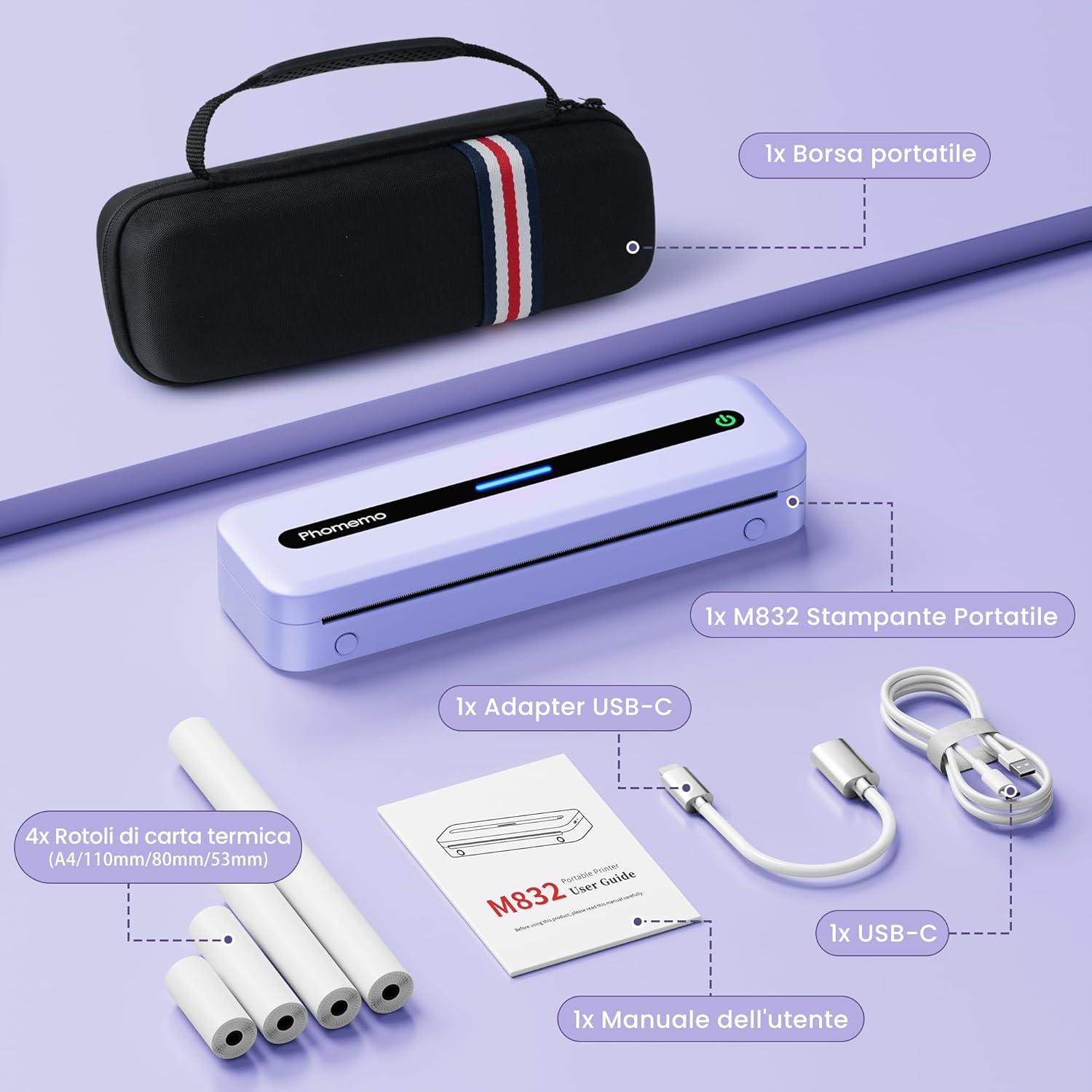 Phomemo M832 - Stampante Termica Portatile A4 300 DPI - immagine 2