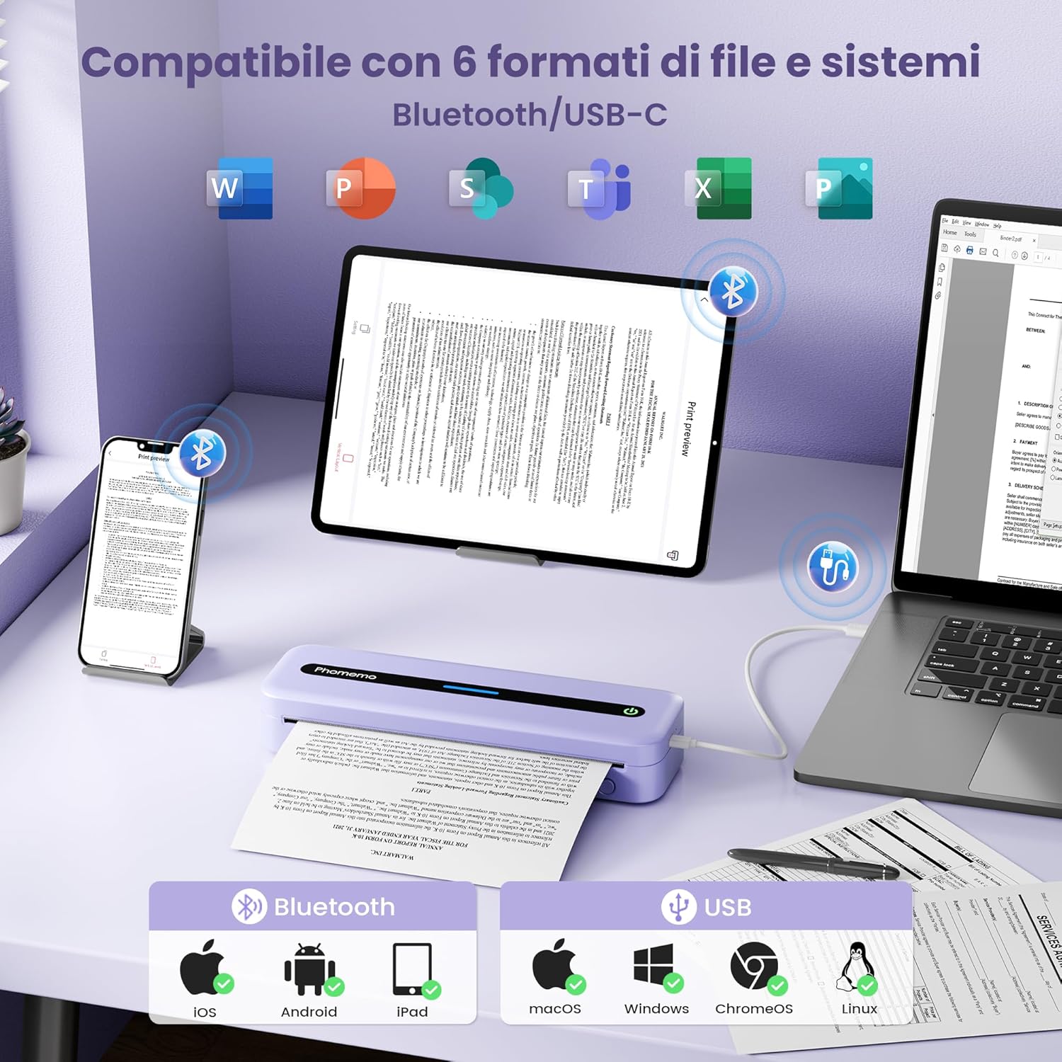 Phomemo M832 - Stampante Termica Portatile A4 300 DPI - immagine 4