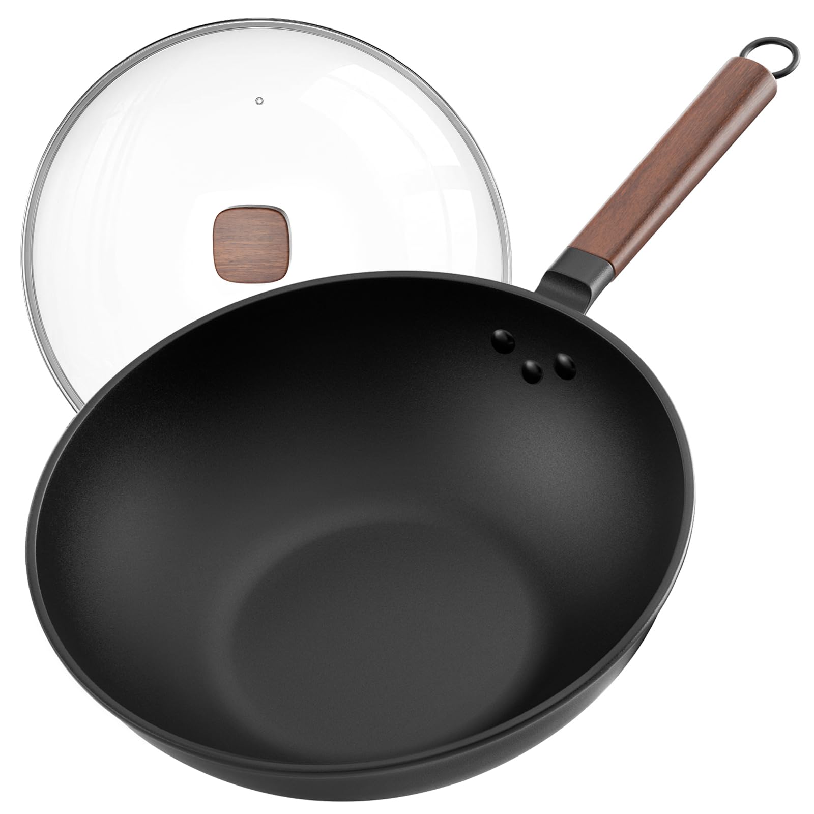 Jobin Wok in Carbon Steel 33cm con Coperchio in Vetro