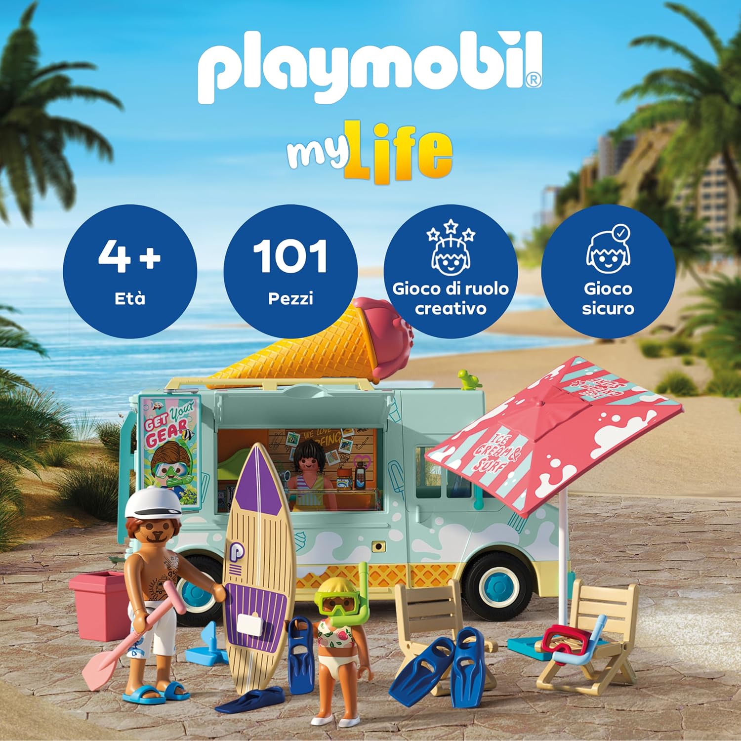 PLAYMOBIL Vacanza sulla Spiaggia - Camion Gelati e Surf - immagine 2