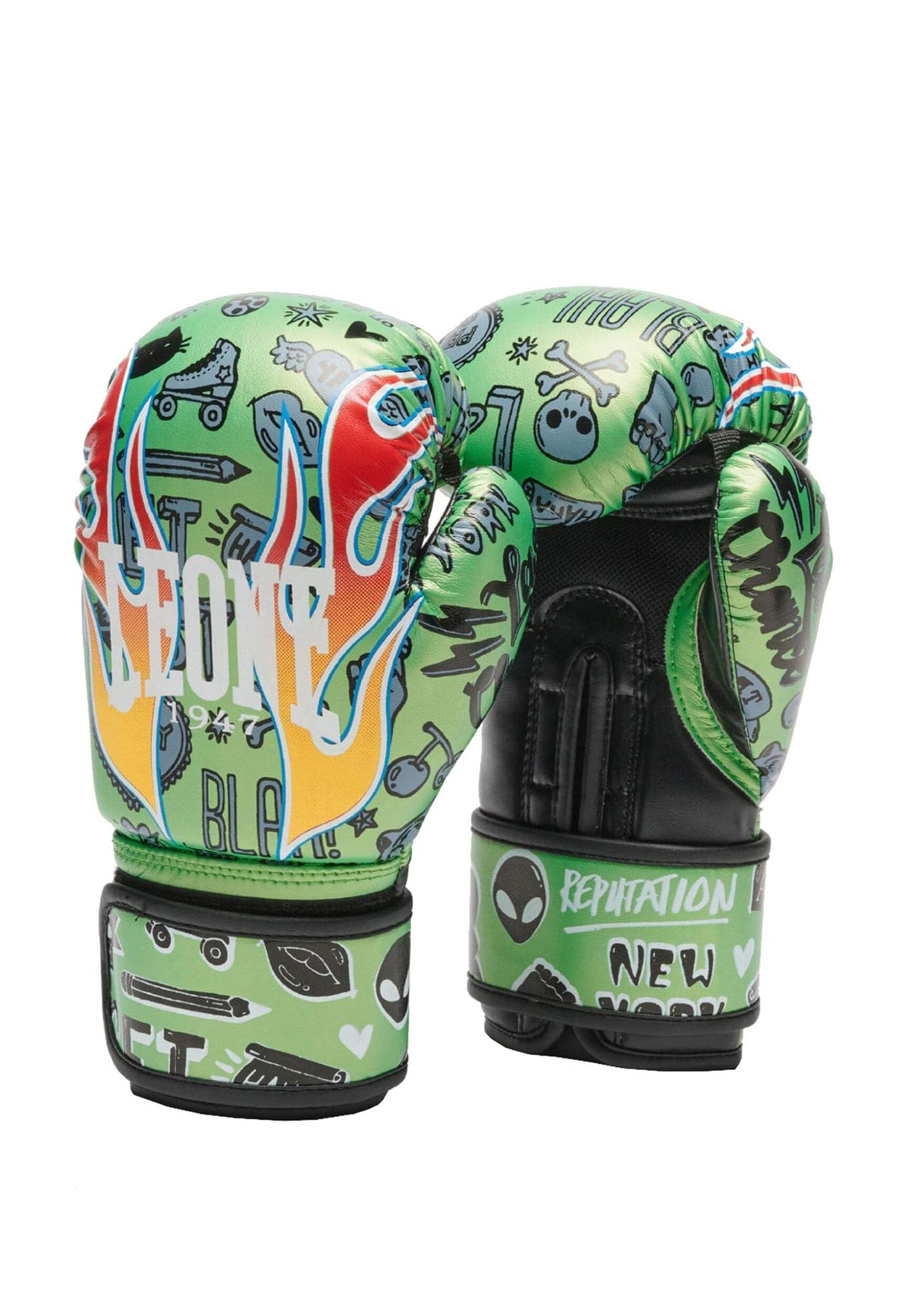 LEONE 1947, Guanti Boxe Flames 6 OZ, Verde
