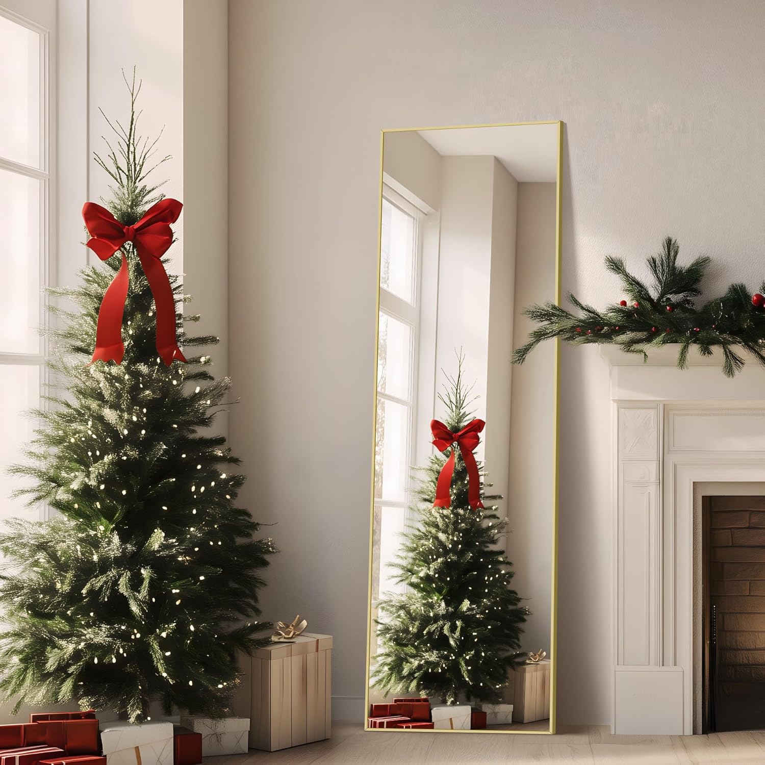 Nimury Specchio da Terra 150x40cm Cornice Alluminio Oro