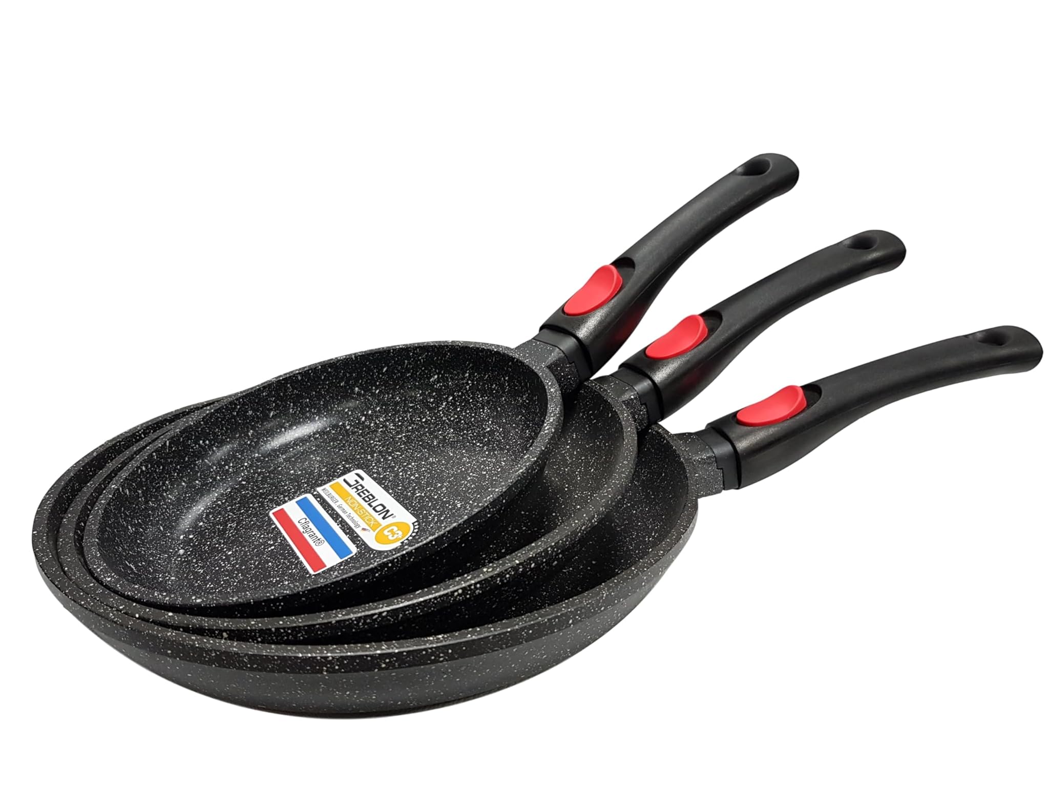 Set 3 Padelle Effetto Pietra 20/24/28 cm