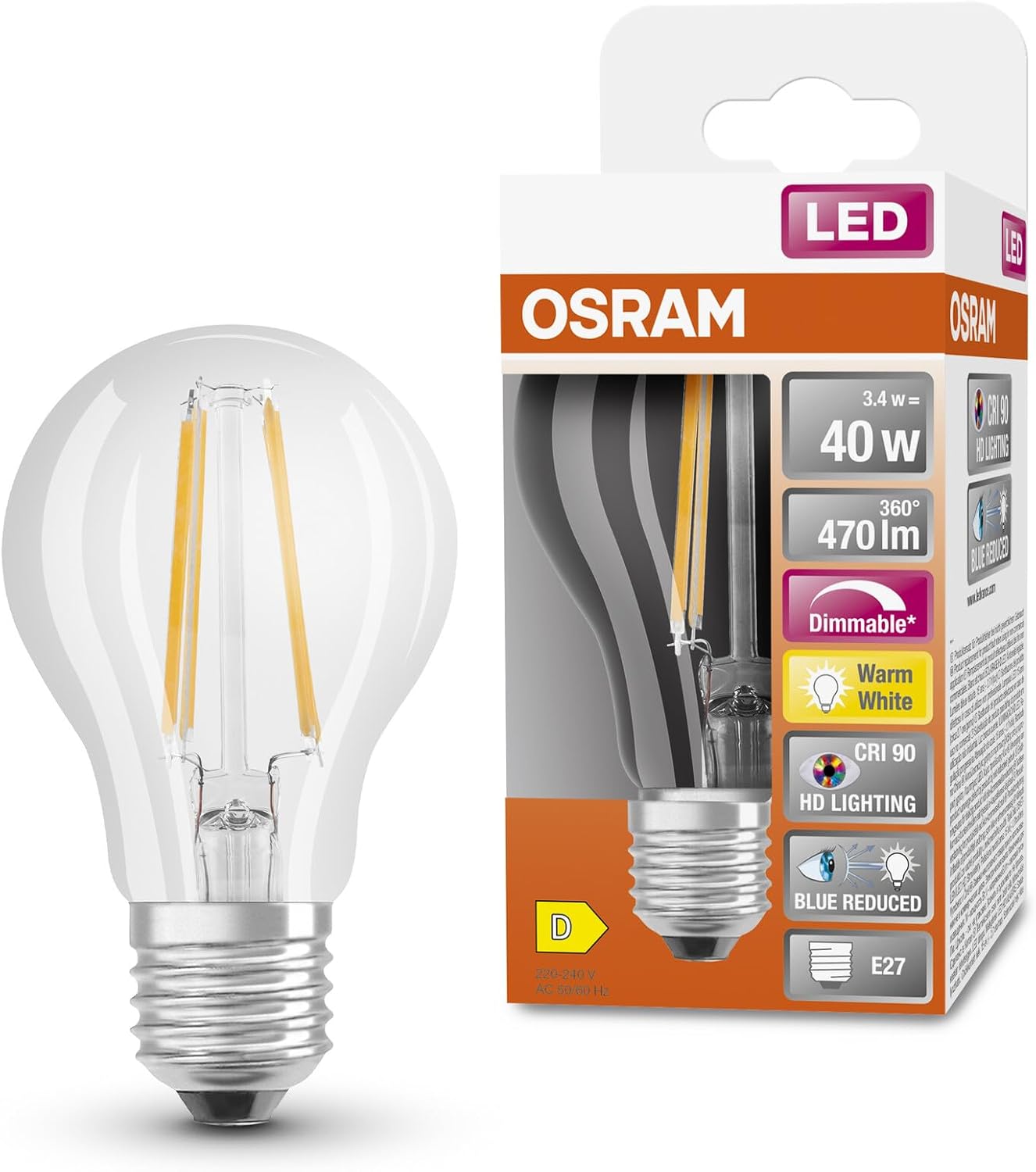 Osram SUPERSTAR+ CLASSIC A FIL 40 E27 3.4W - immagine 1