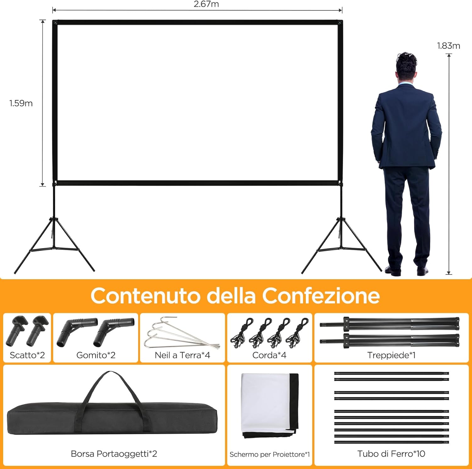 Schermo per Proiettore con Supporto 120" 4K HD - immagine 2