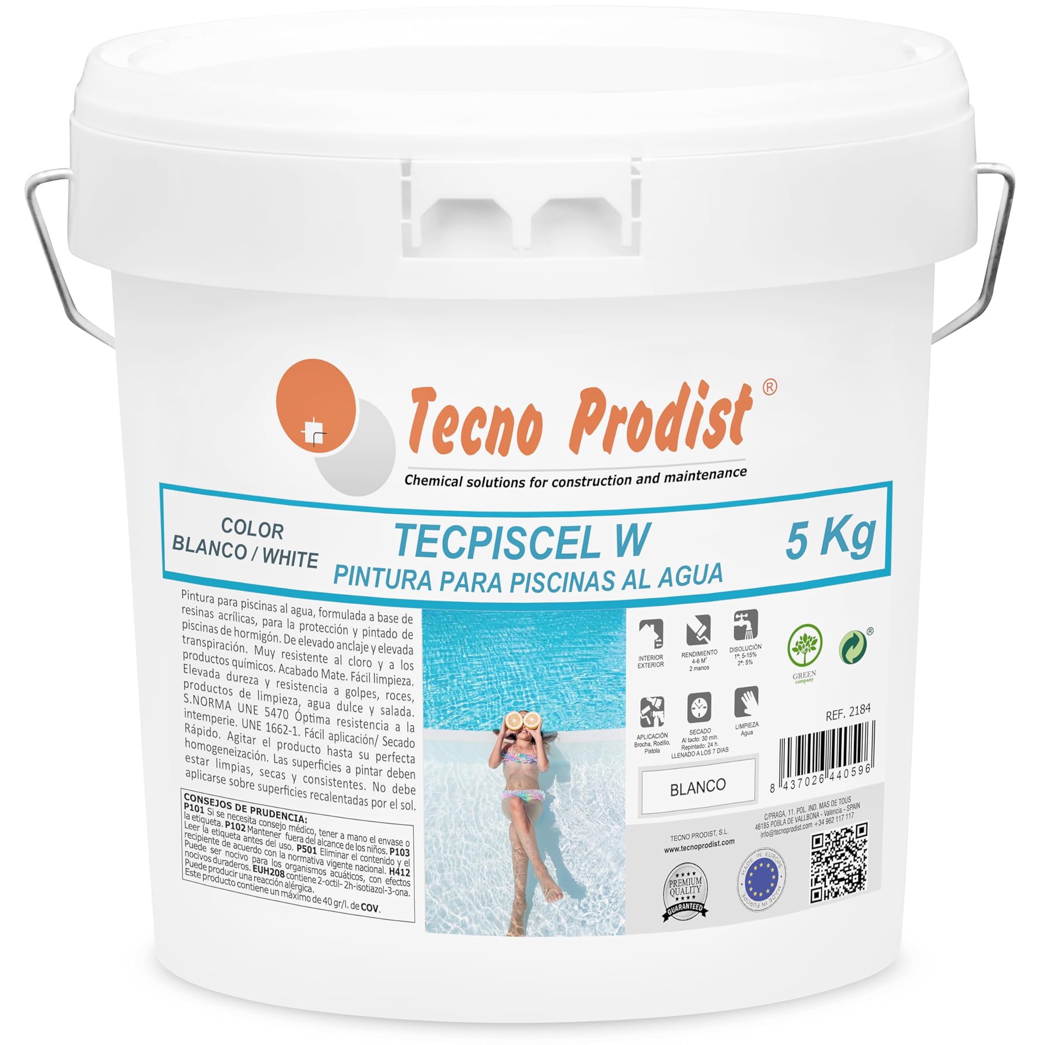 Tecno Prodist TECPISCEL W Vernice per Piscine 5kg, Bianco