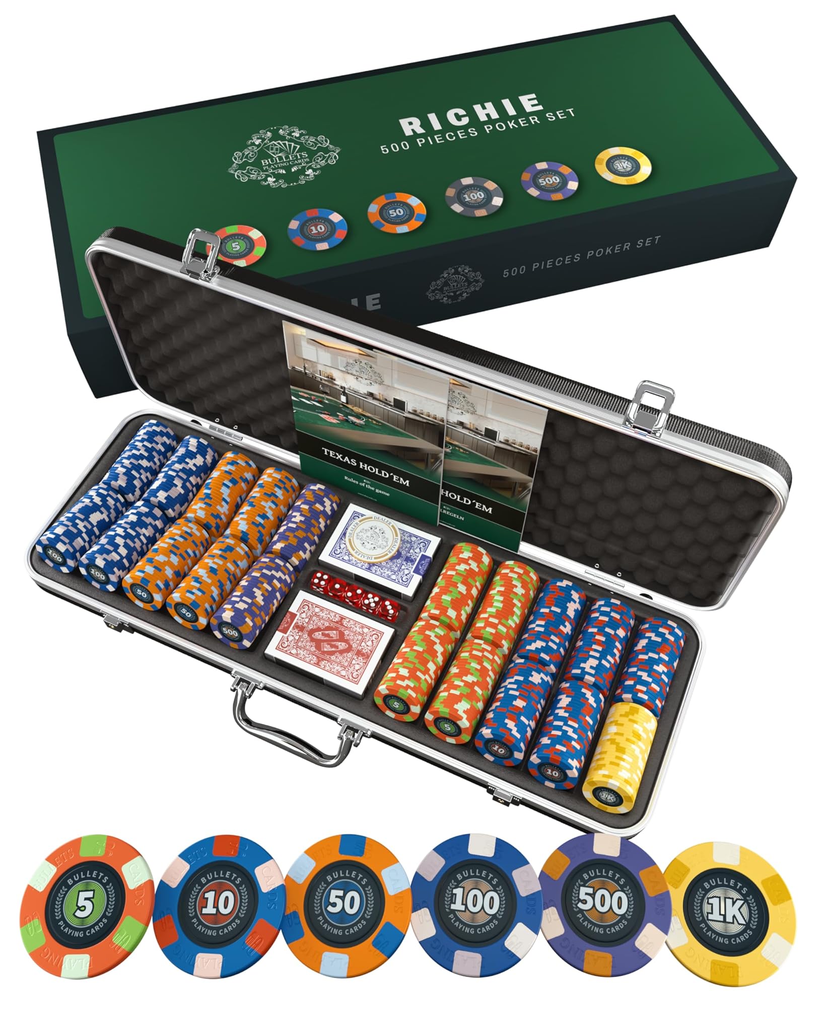 Bullets Playing Cards - Valigetta Poker Richie 500 Chip