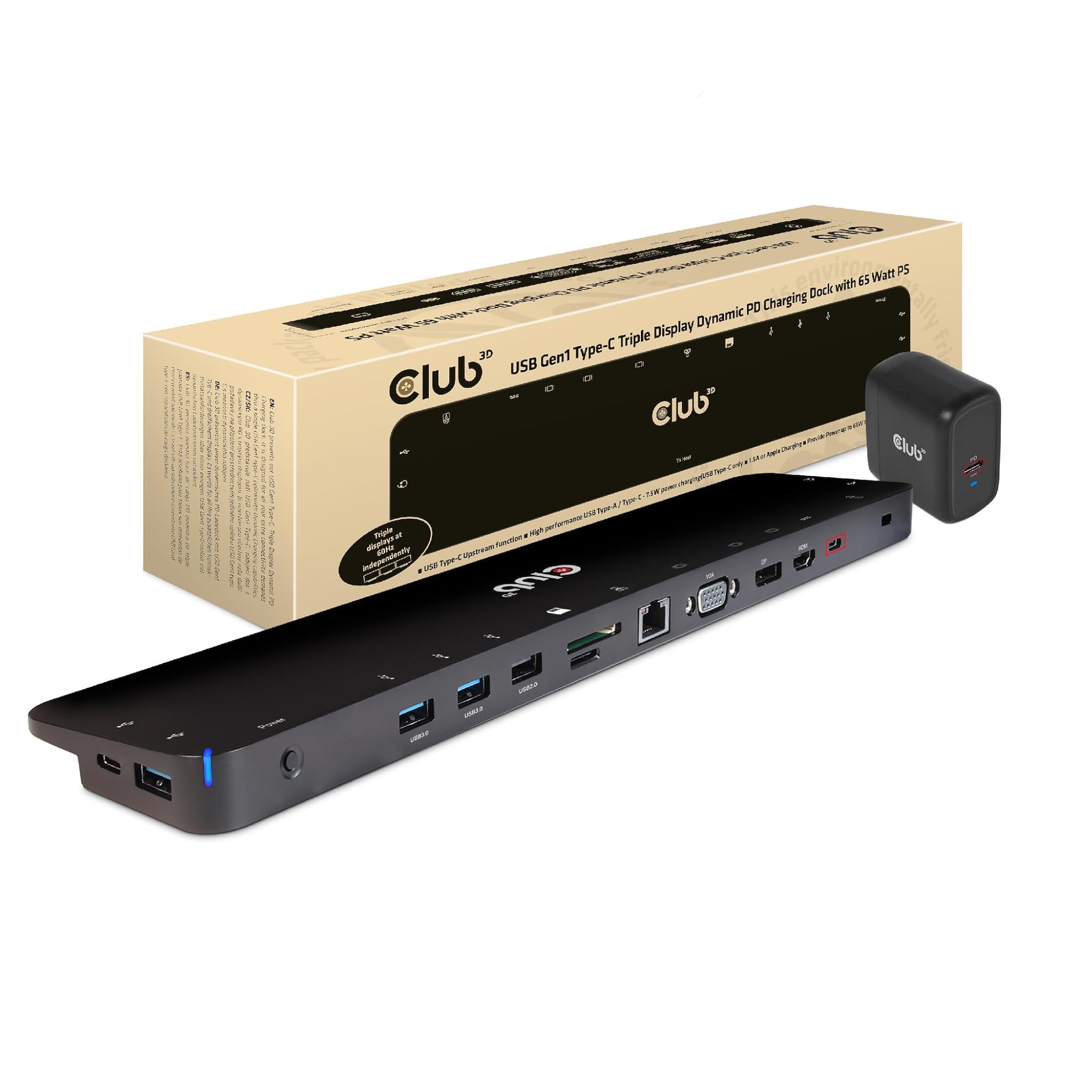 CLUB3D USB Gen1 Type-C Triple Display Dock 65W PD