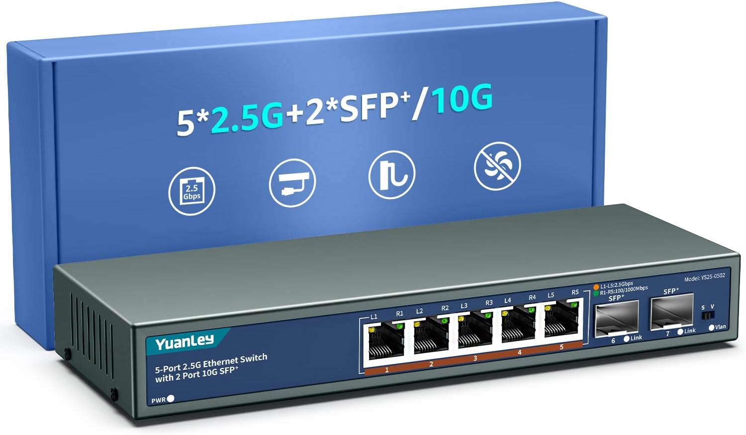 Yuanley Switch Ethernet Unmanaged 7 Porte 2,5G - immagine 1