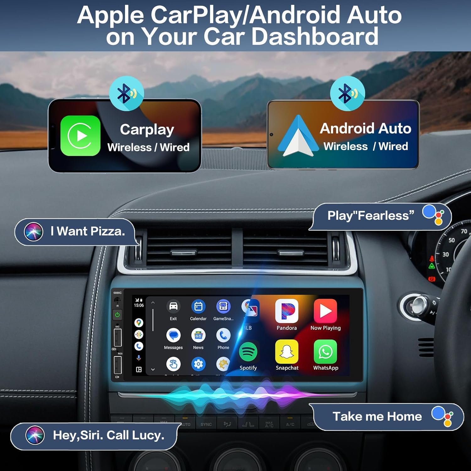 Inefala Autoradio Bluetooth 1 Din con Wireless Carplay - immagine 2