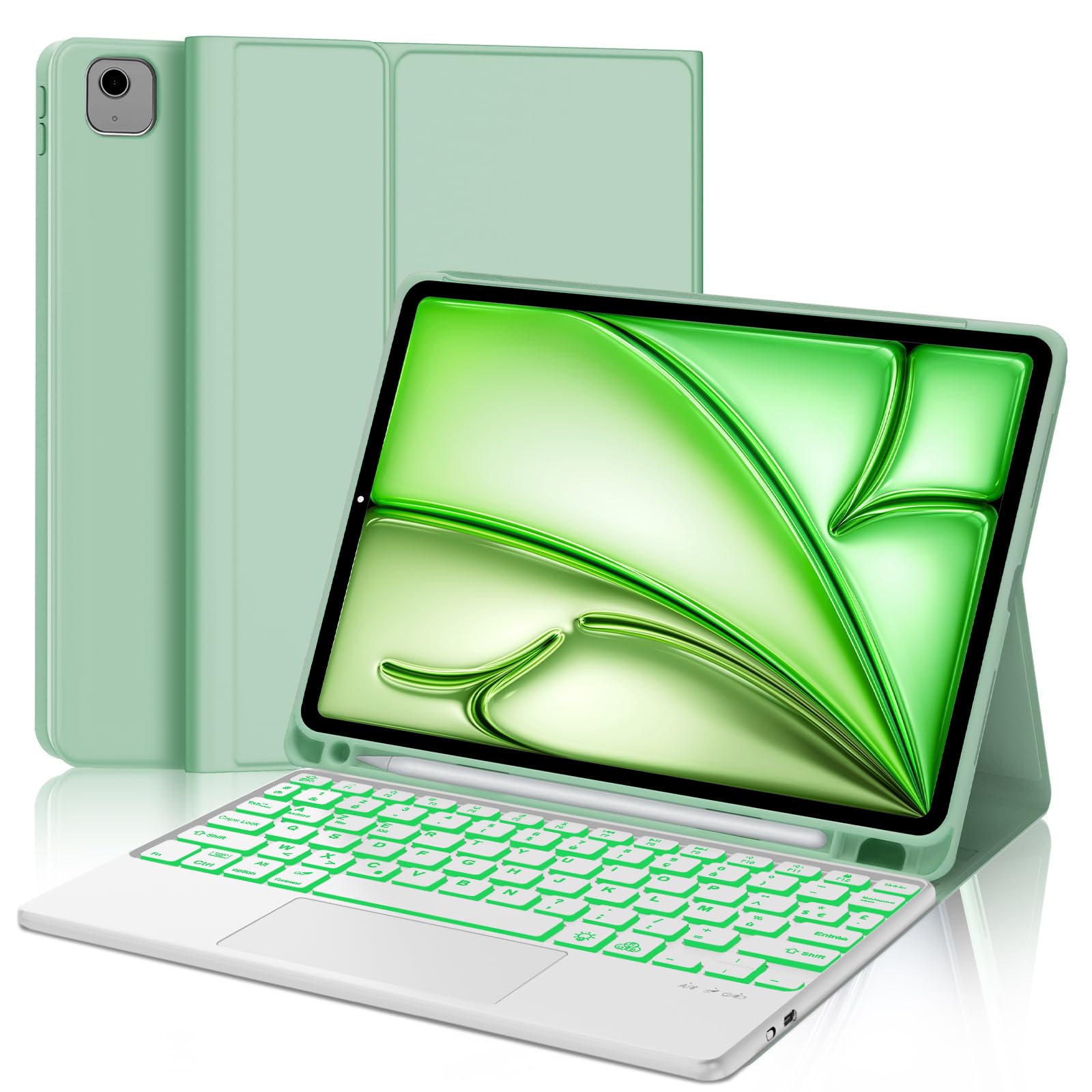 Jademall Custodia Tastiera con Trackpad per iPad Air 11" M2/M3, Verde chiaro