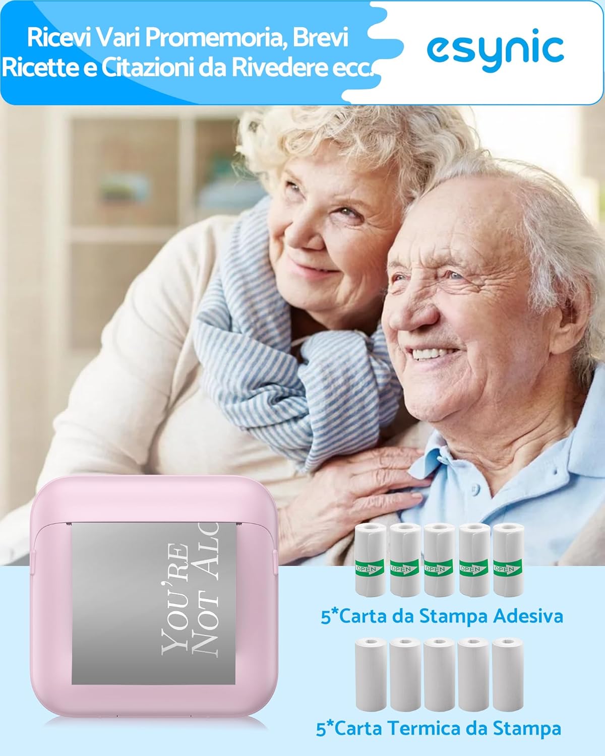 Esynic Mini Stampante Termica Portatile Bluetooth, Rosa - immagine 6