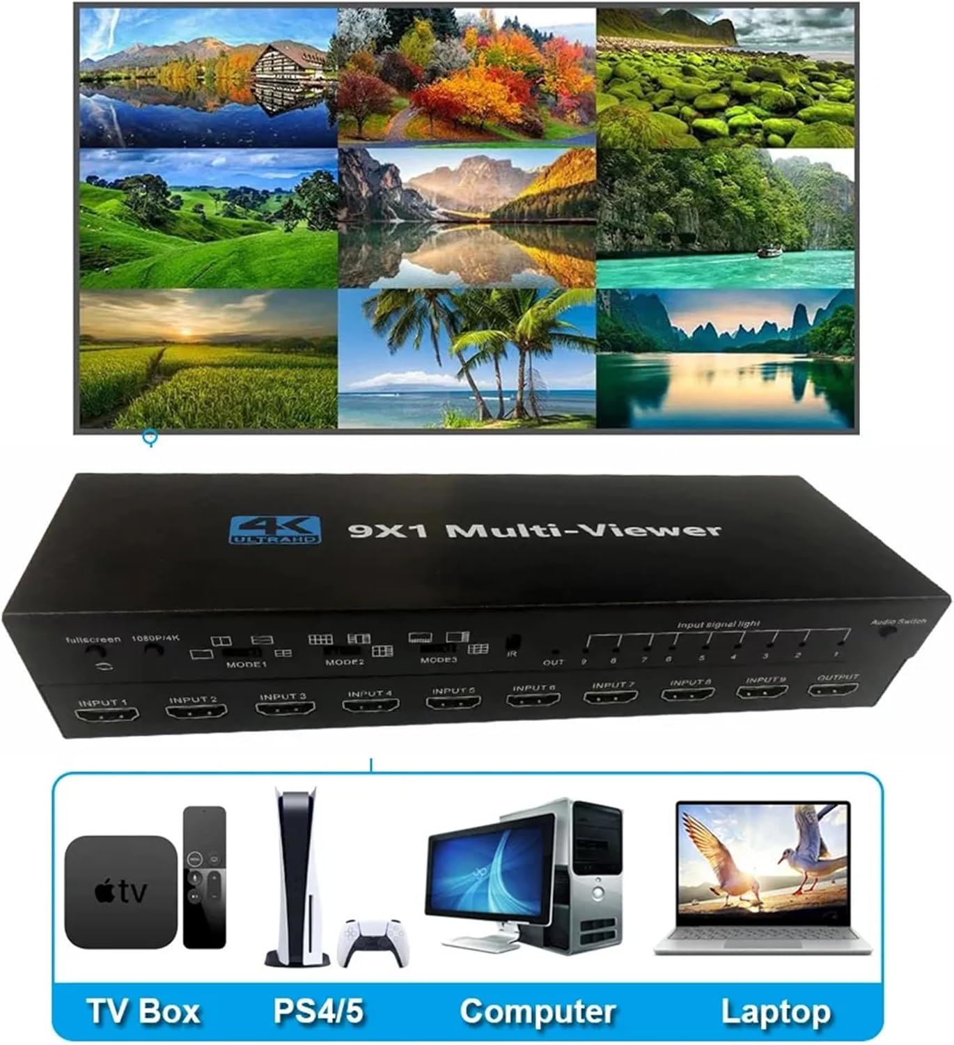 Switch HDMI Multi-Viewer 9 in 1 Out Seamless 4K - immagine 5