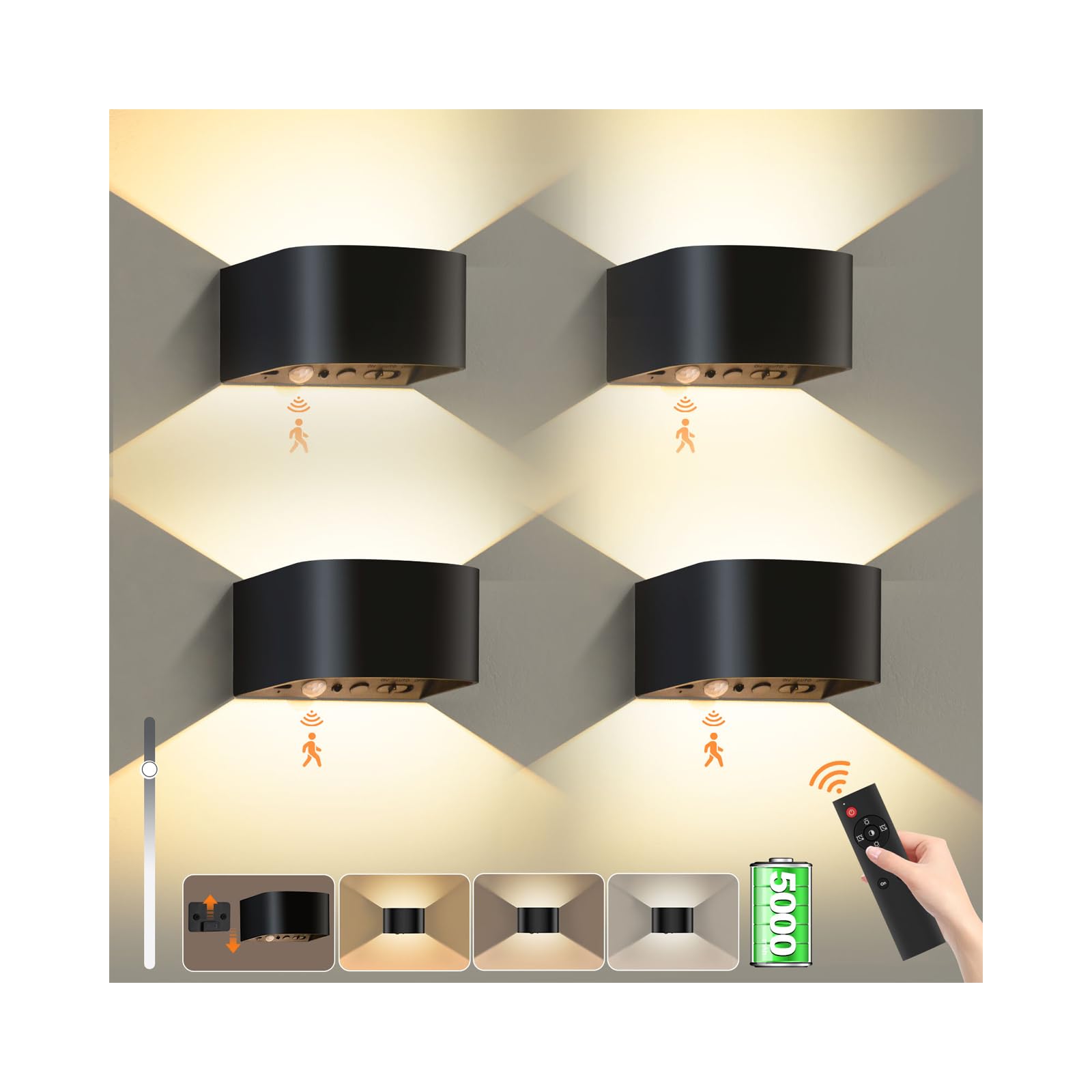 Audor Lampada da Parete a Batteria con Telecomando (4 pz)