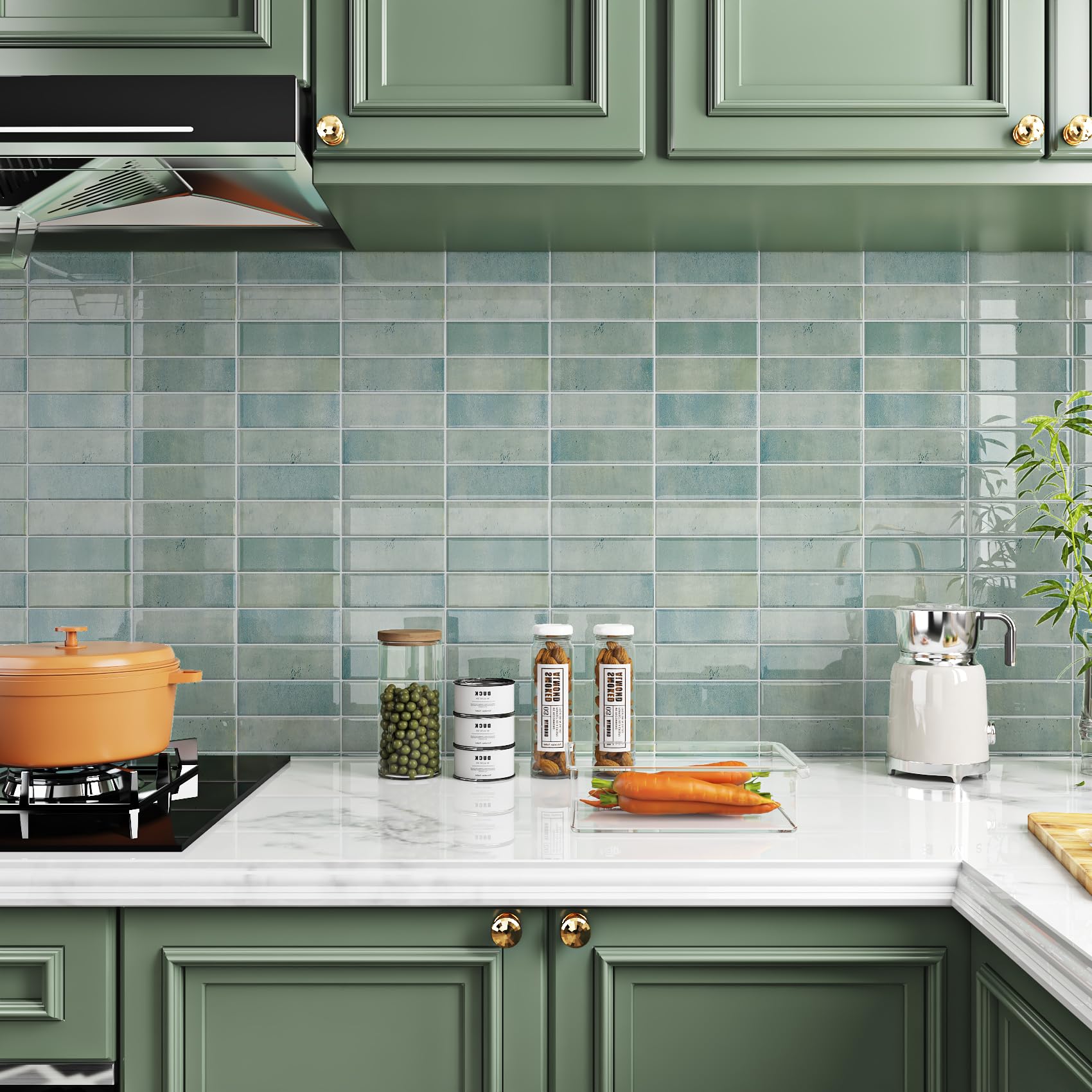 Livelynine Piastrelle Adesive Bagno Verdi 30x30CM (16 pz)