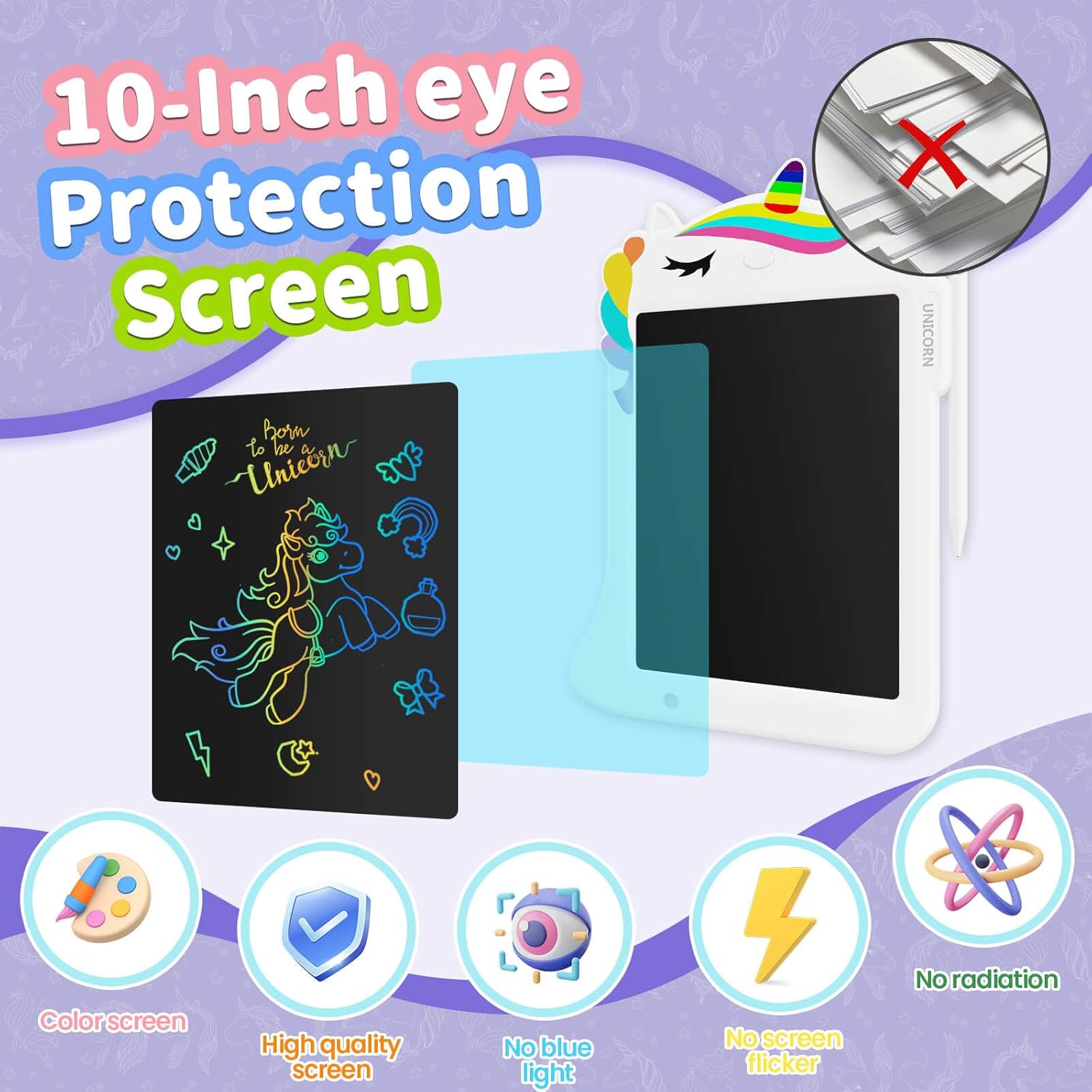 Tablet LCD Unicorno 8.8" per Bambini, Bianco - immagine 3