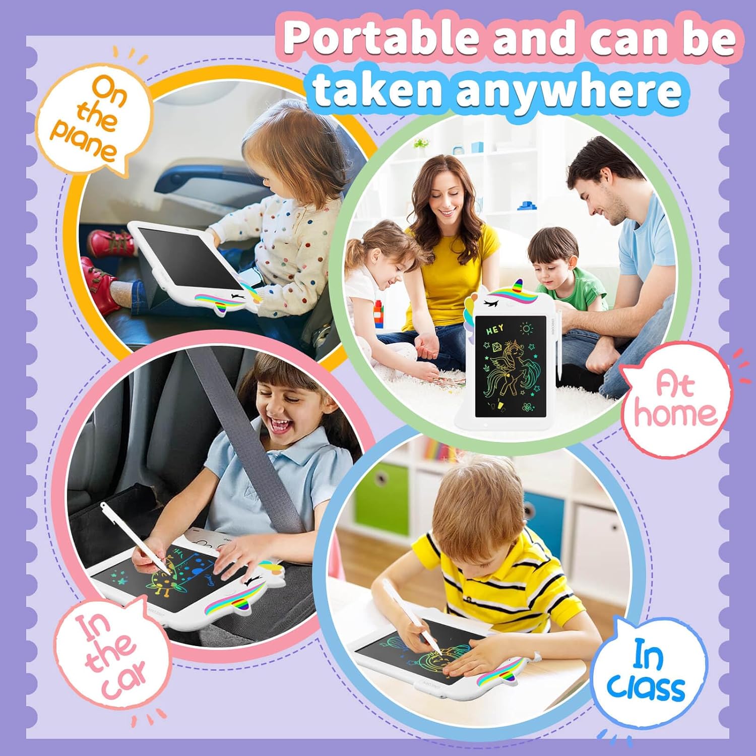 Tablet LCD Unicorno 8.8" per Bambini, Bianco - immagine 4