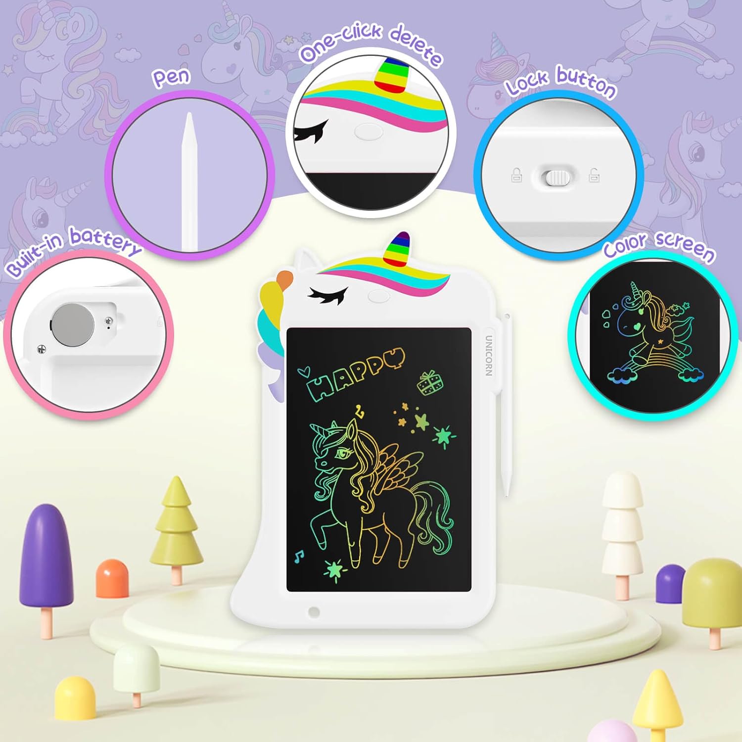 Tablet LCD Unicorno 8.8" per Bambini, Bianco - immagine 5