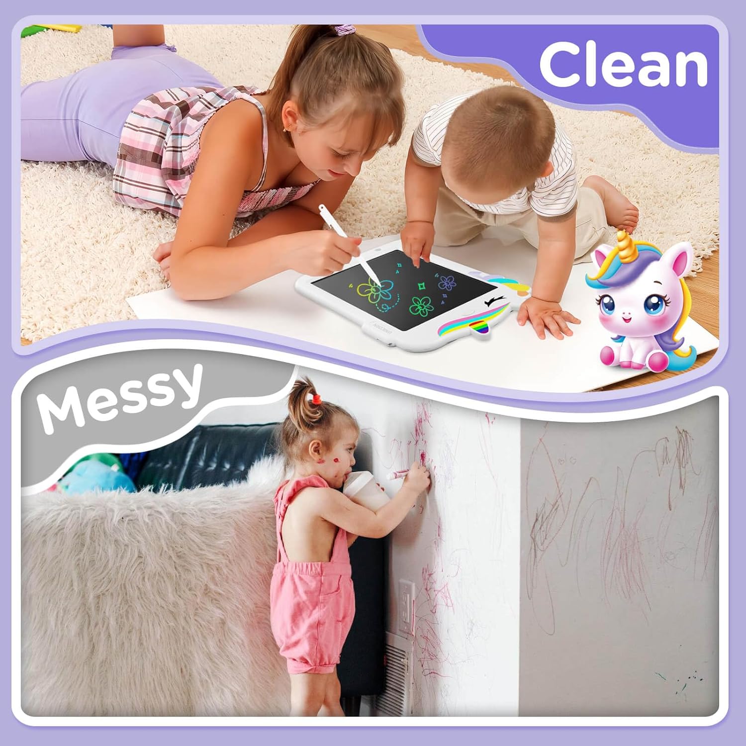 Tablet LCD Unicorno 8.8" per Bambini, Bianco - immagine 6