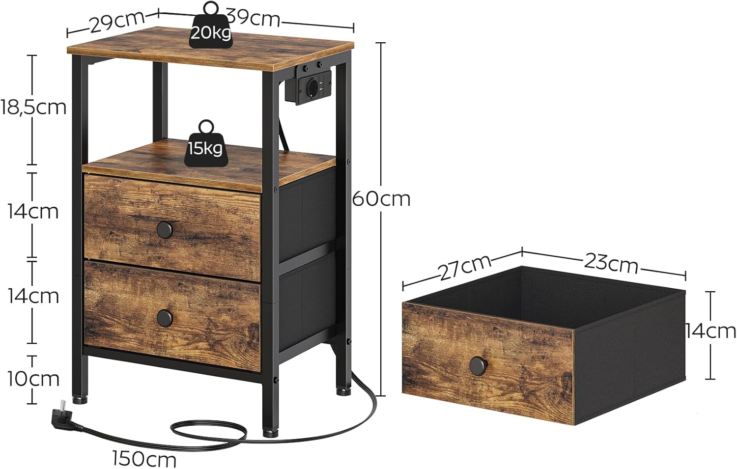Yatiney Comodino Industriale con Prese e USB - immagine 3